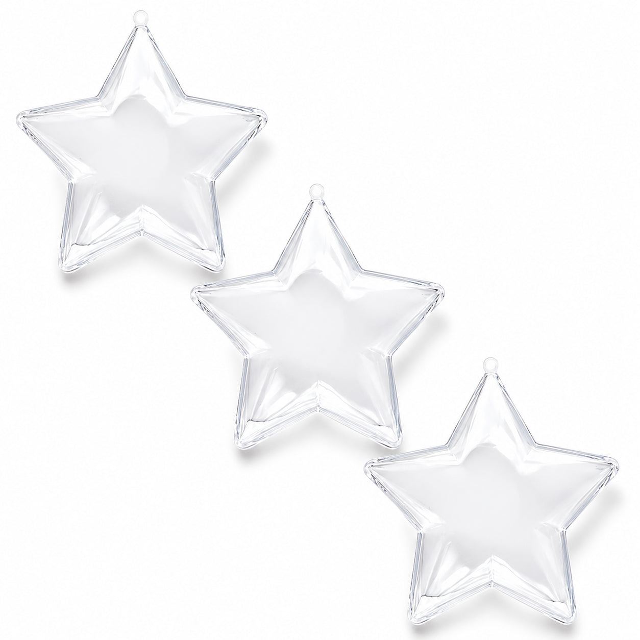 Set of 3 Openable Fillable Clear Plastic Star Christmas Ornaments DIY Craft 3.5 Inches