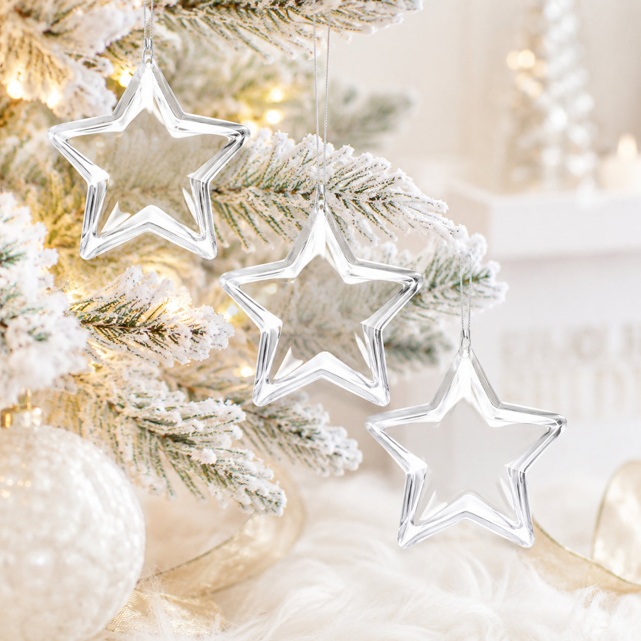 Set of 3 Openable Fillable Clear Plastic Star Christmas Ornaments DIY Craft 3.5 Inches