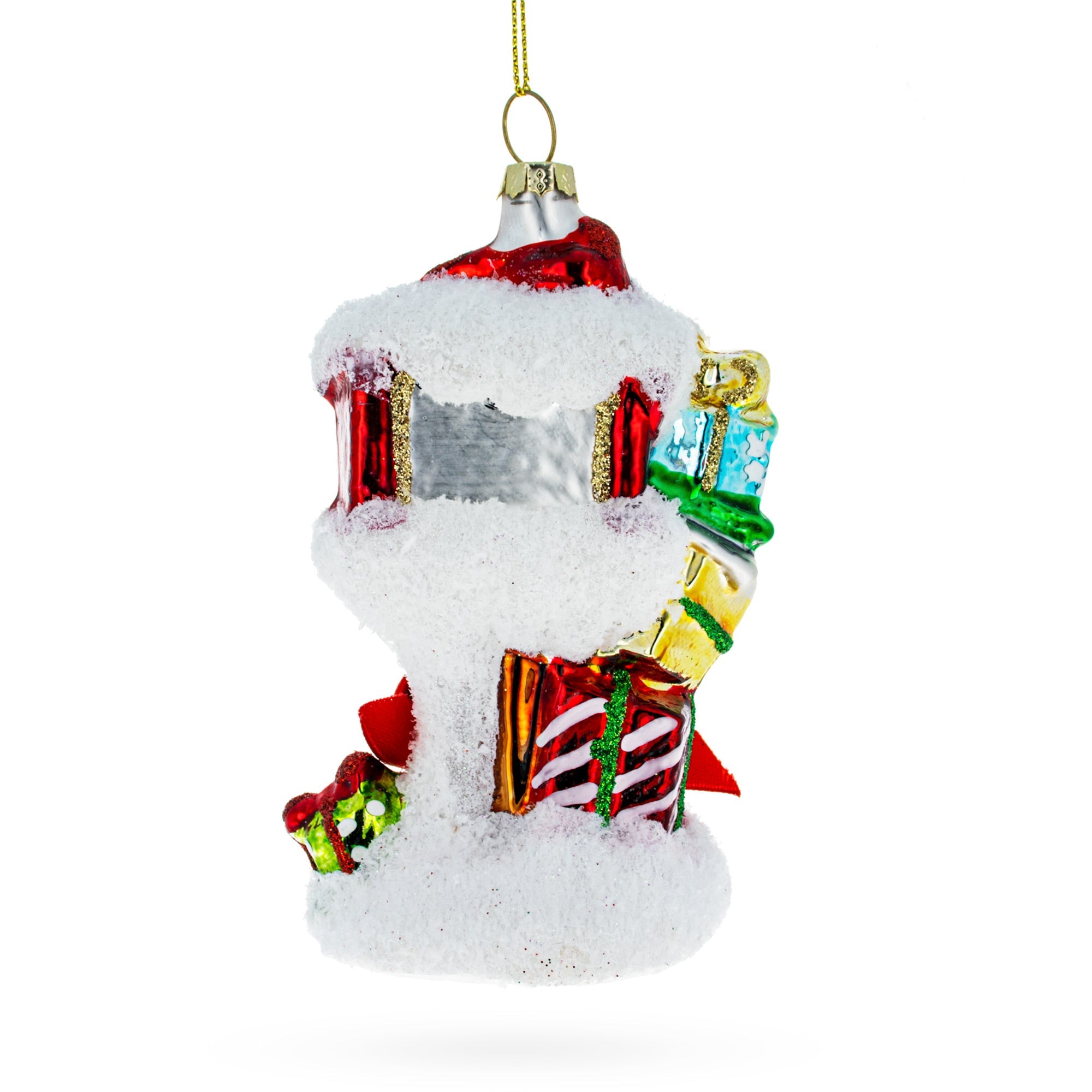 Snowy Red Mailbox Full of Gifts Glass Christmas Ornament