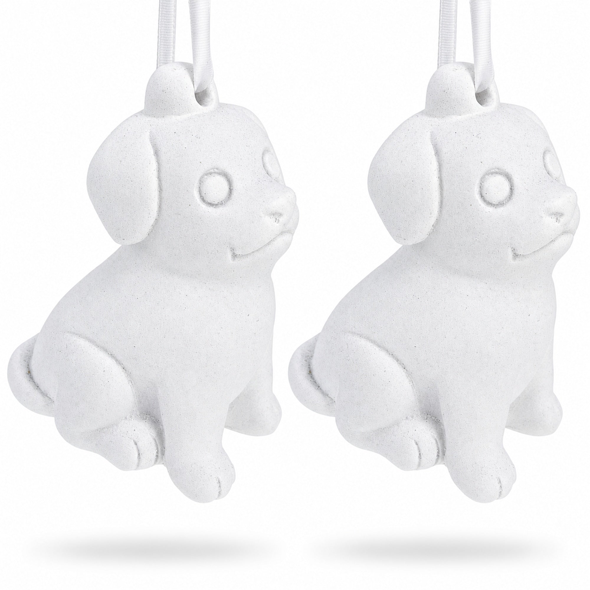 Set of 2 Blank Unfinished White Plaster Dog Christmas Ornaments DIY Craft 3.25 Inches