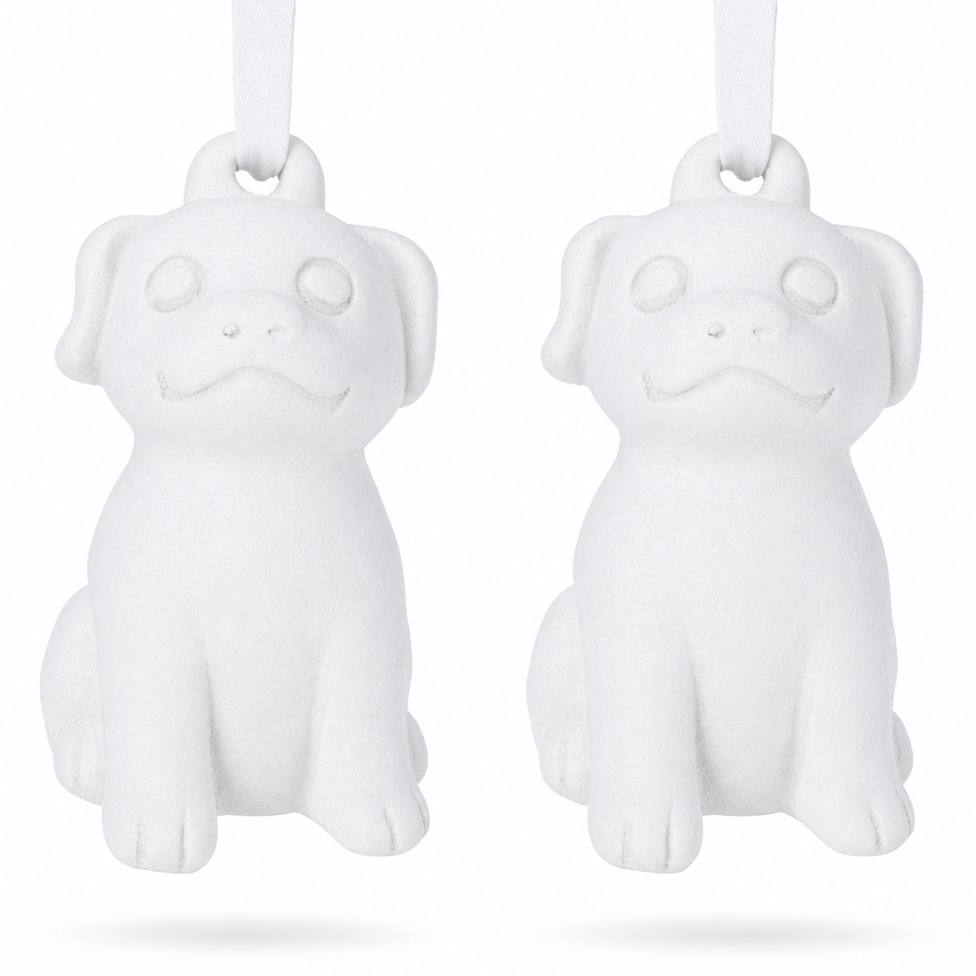 Set of 2 Blank Unfinished White Plaster Dog Christmas Ornaments DIY Craft 3.25 Inches