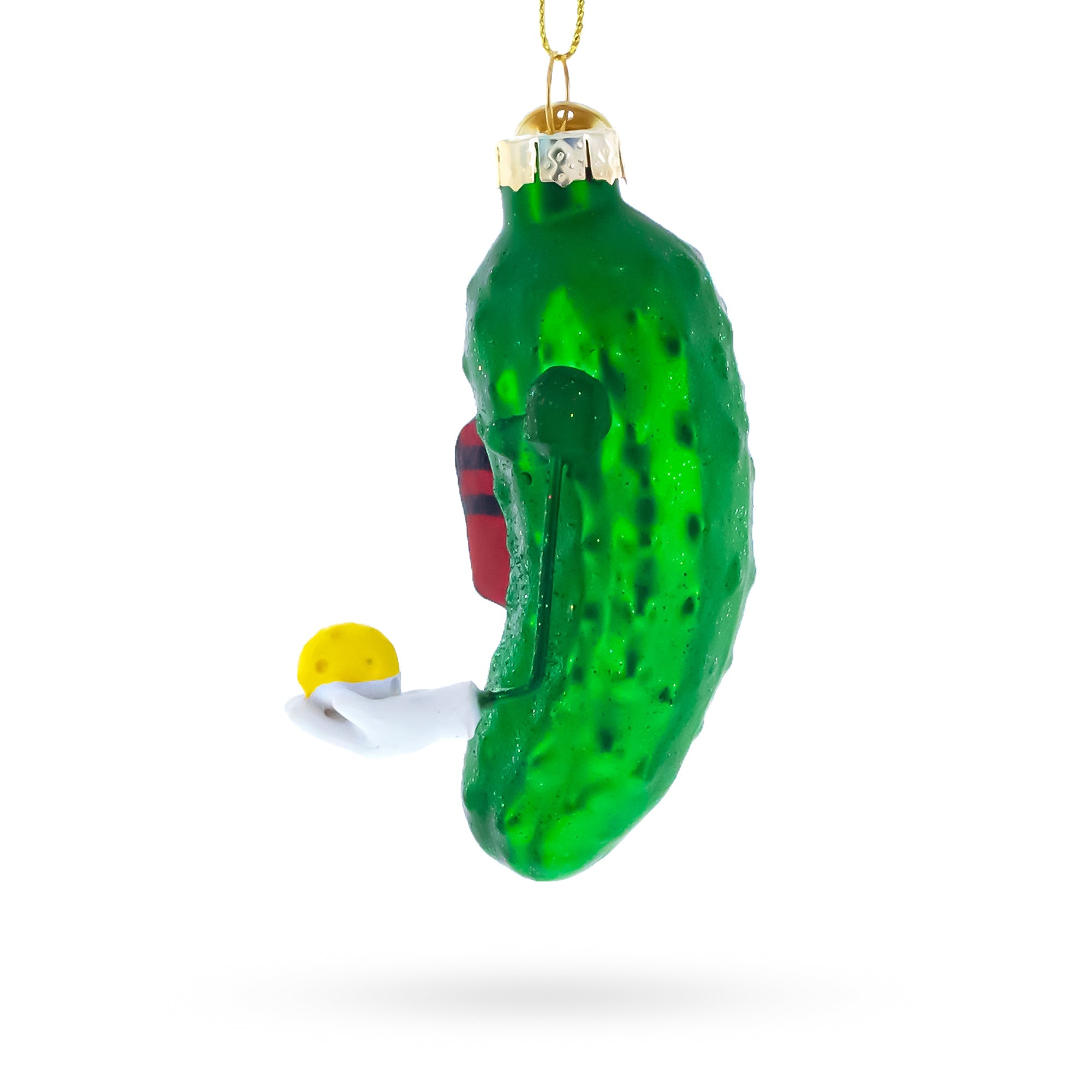 Whimsical Pickleball Pickle Glass Christmas Ornament