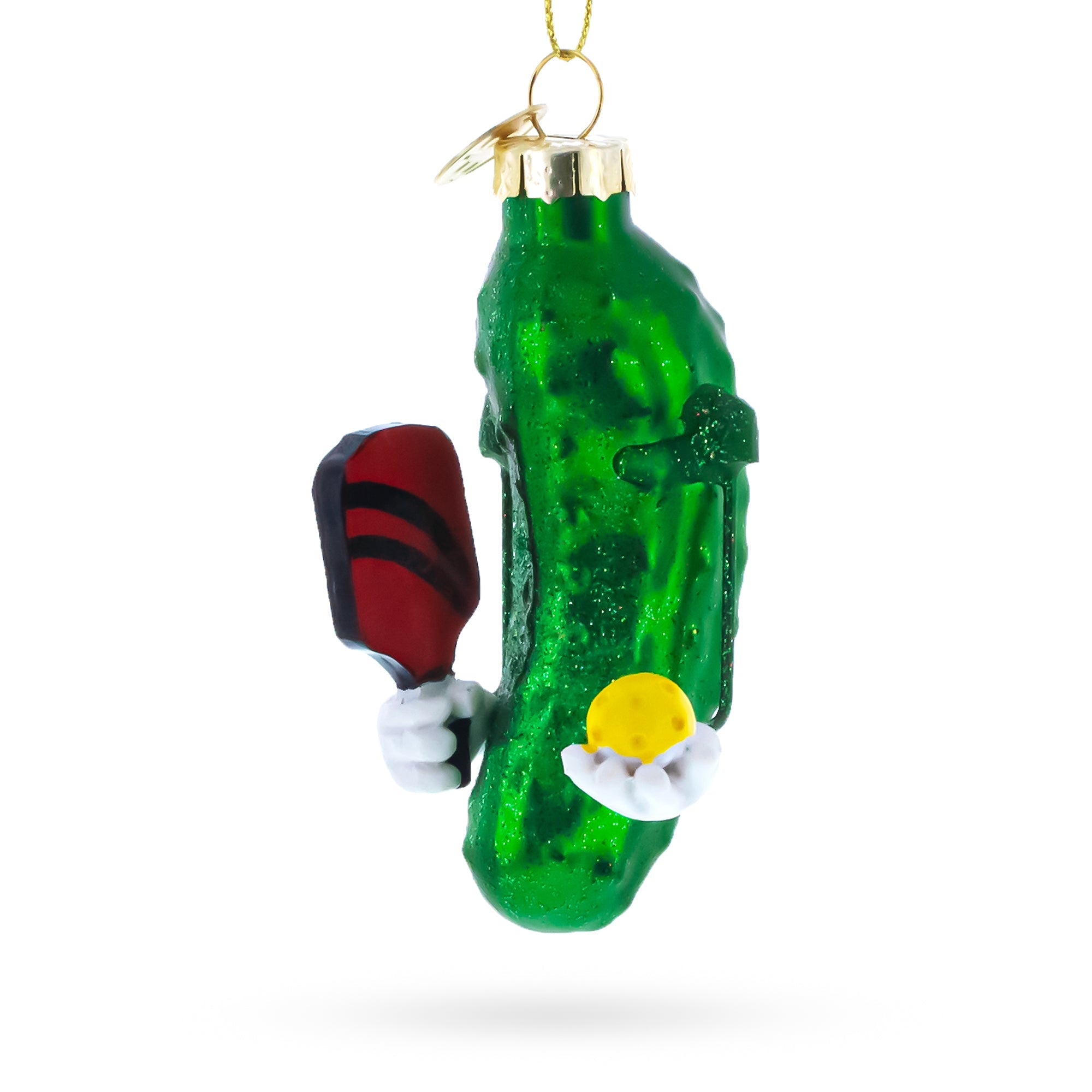 Whimsical Pickleball Pickle Glass Christmas Ornament