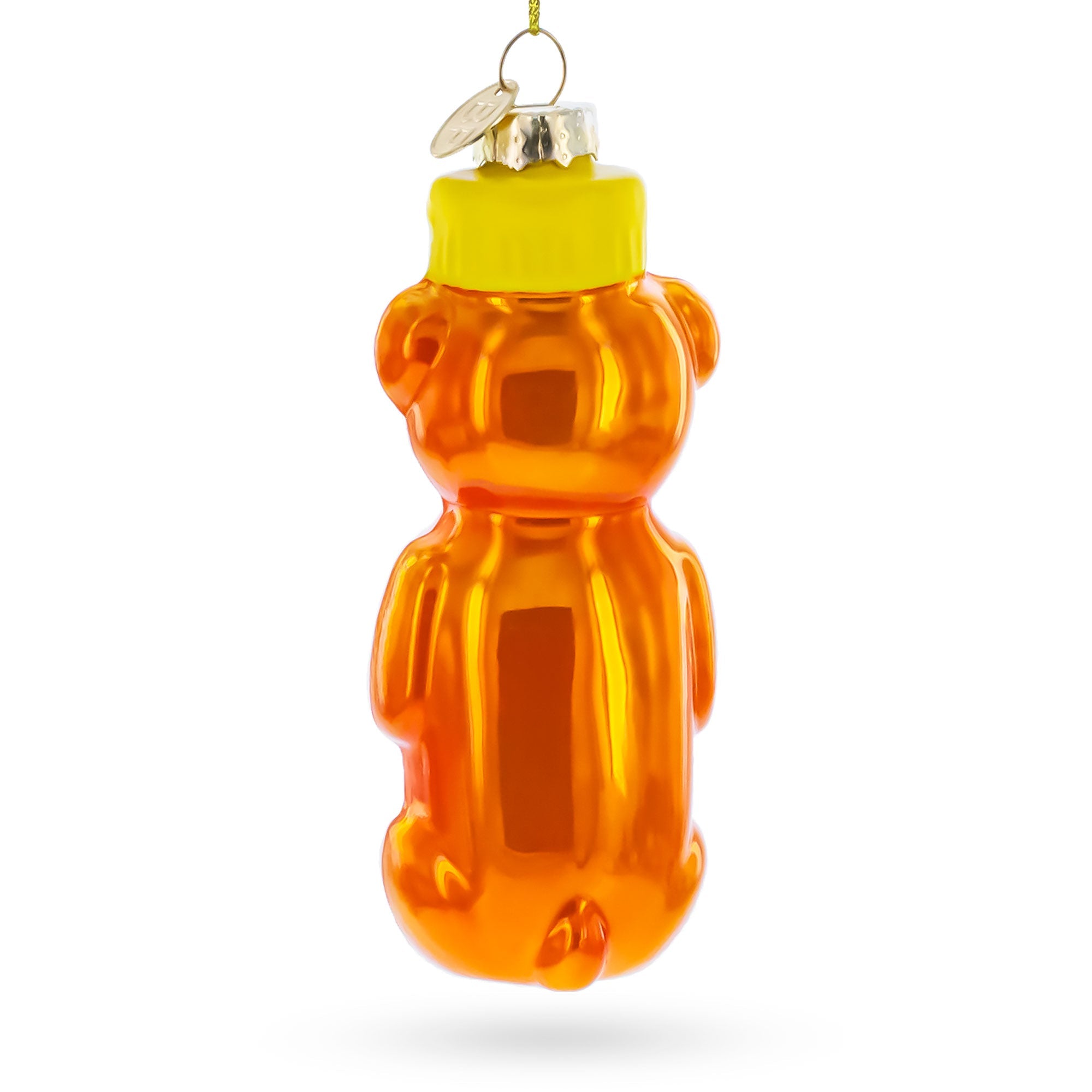 Honey Bear With Label Detail Glass Christmas Ornament
