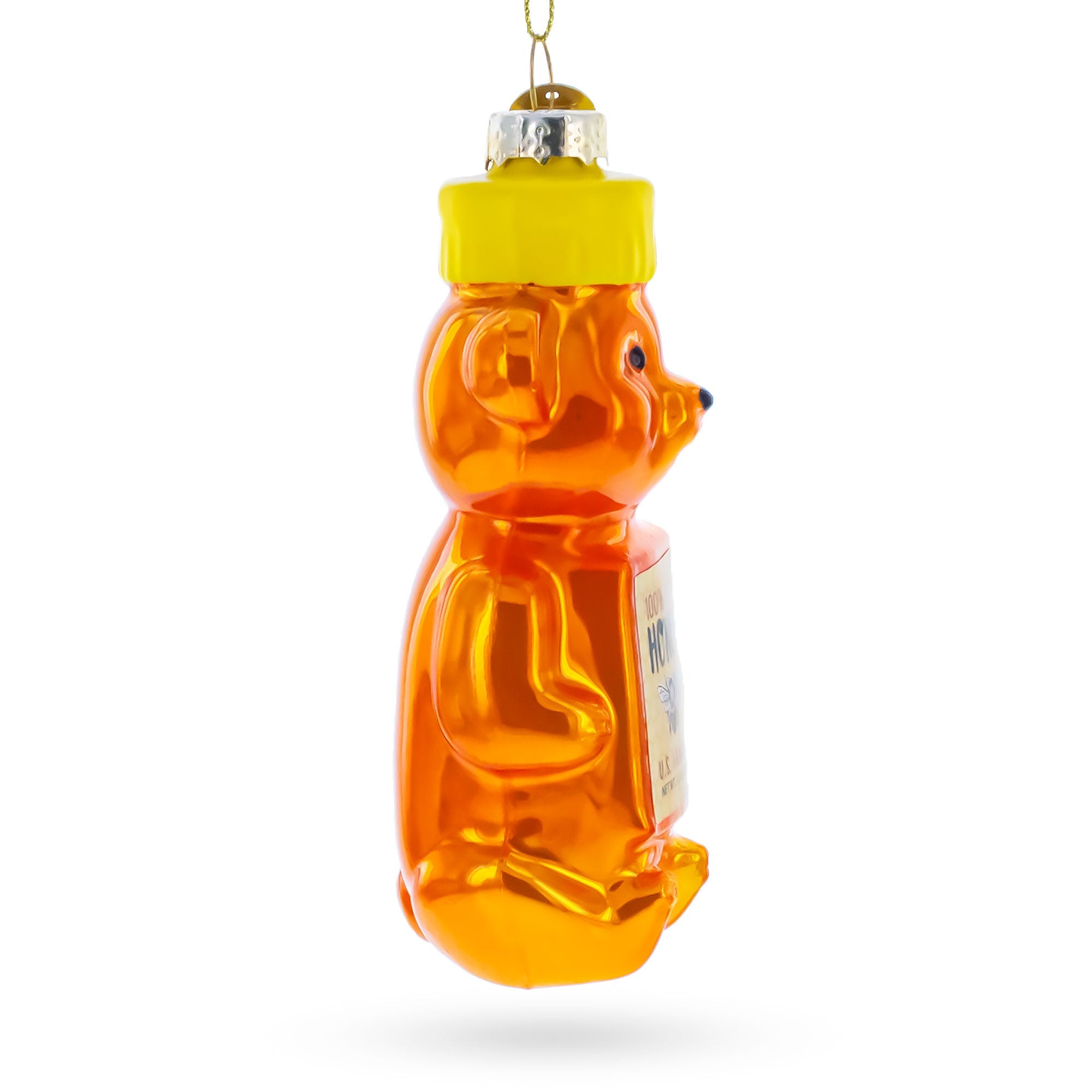 Honey Bear With Label Detail Glass Christmas Ornament