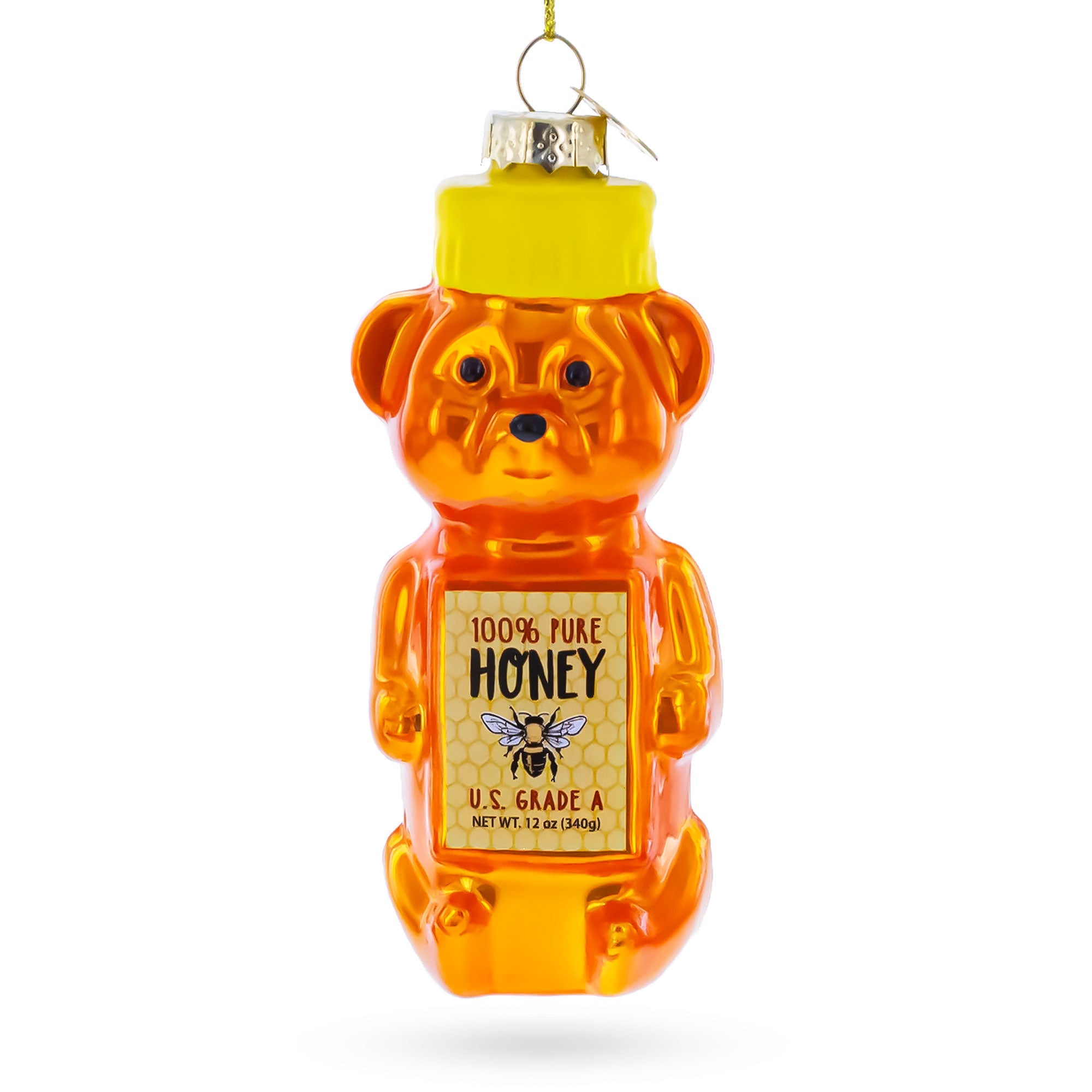 Honey Bear With Label Detail Glass Christmas Ornament