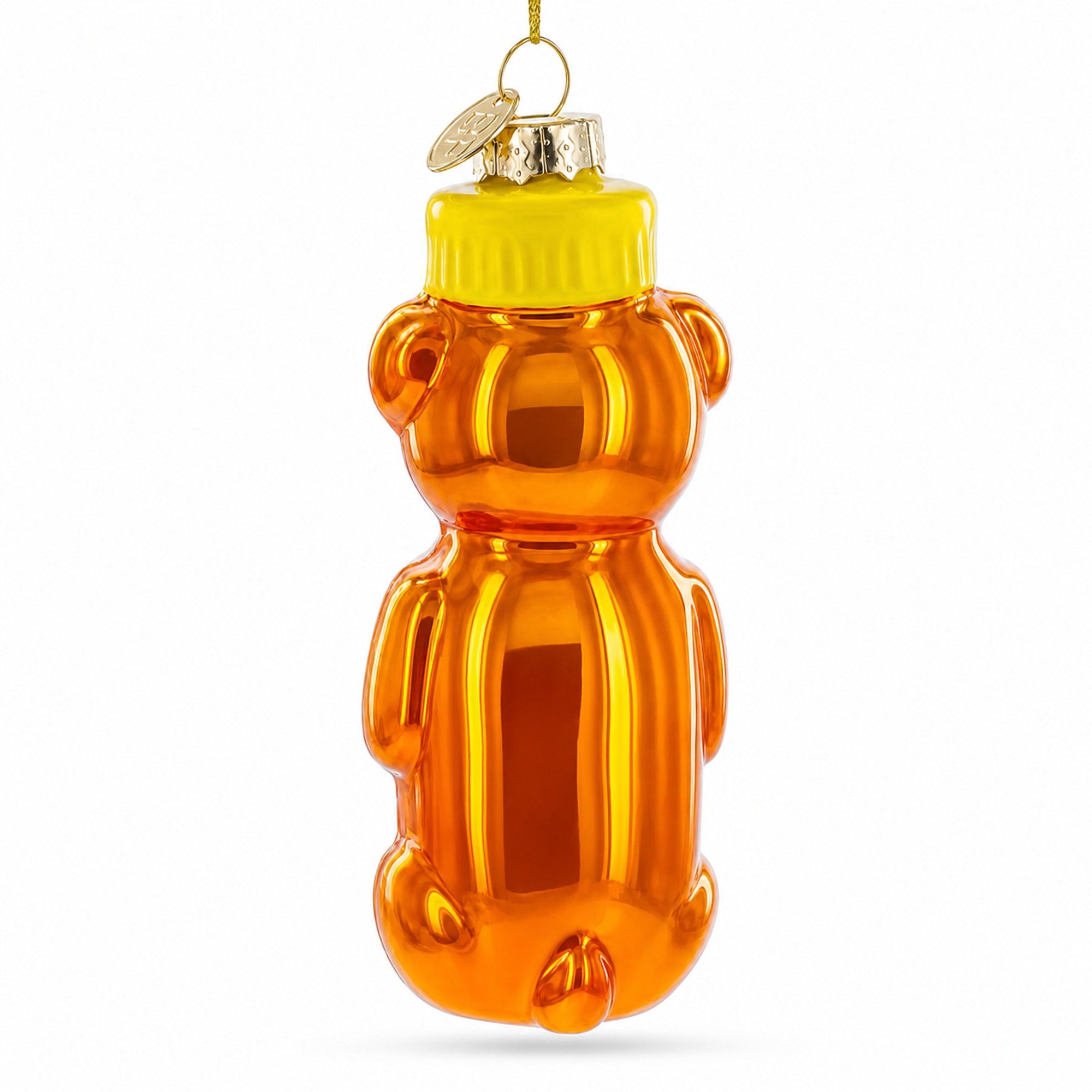 Honey Bear With Label Detail Glass Christmas Ornament