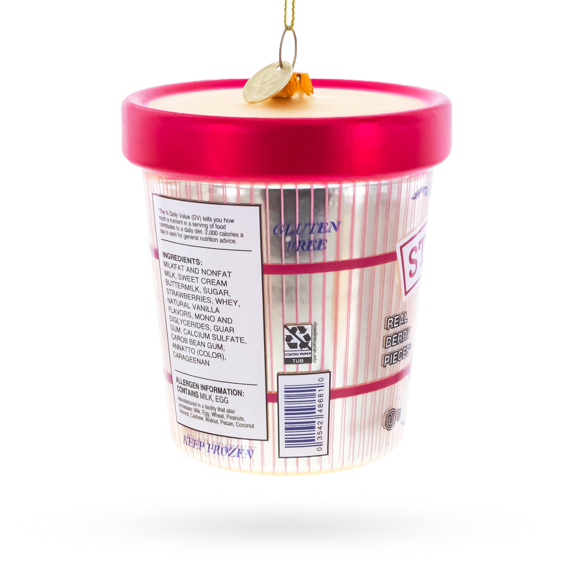 Strawberry Ice Cream Pint Glass Christmas Ornament