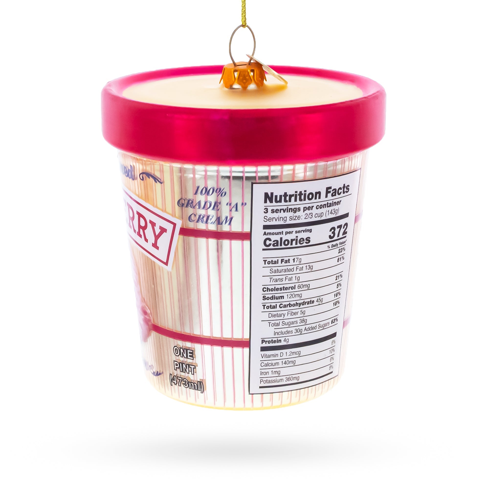 Strawberry Ice Cream Pint Glass Christmas Ornament