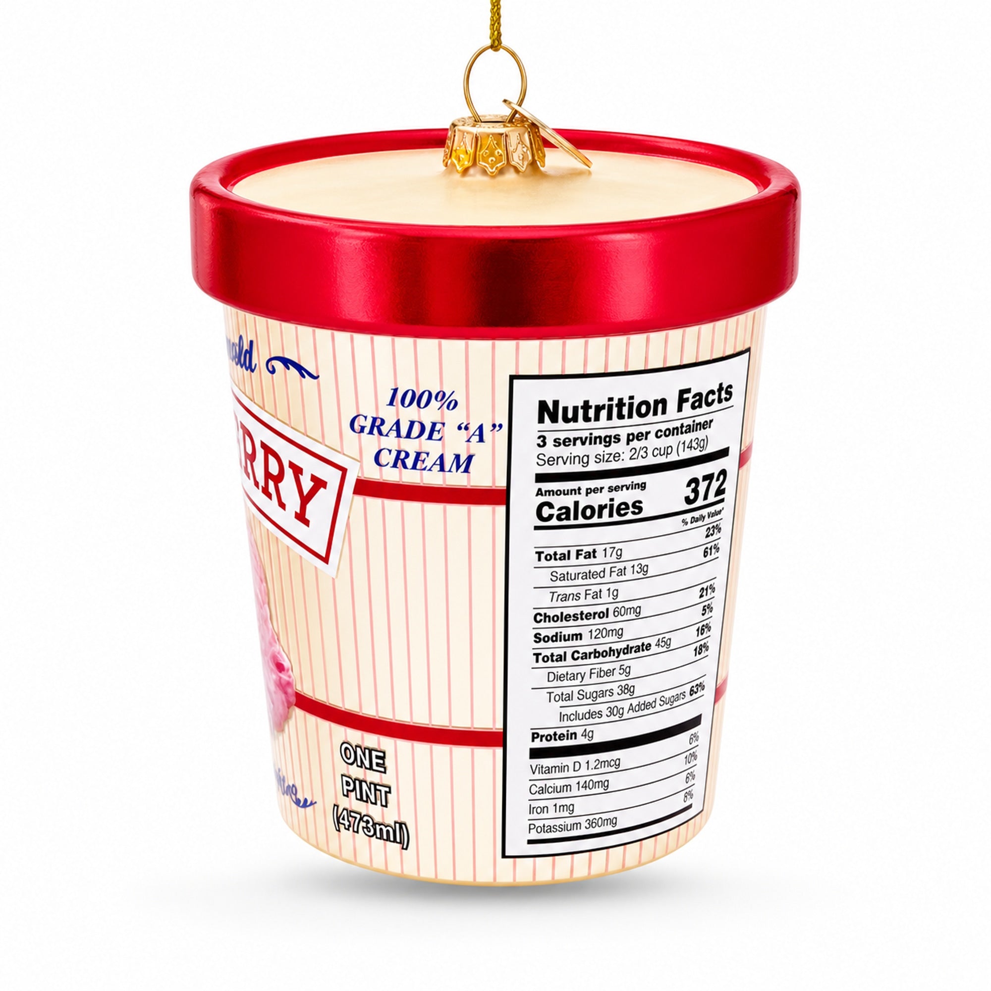 Strawberry Ice Cream Pint Glass Christmas Ornament