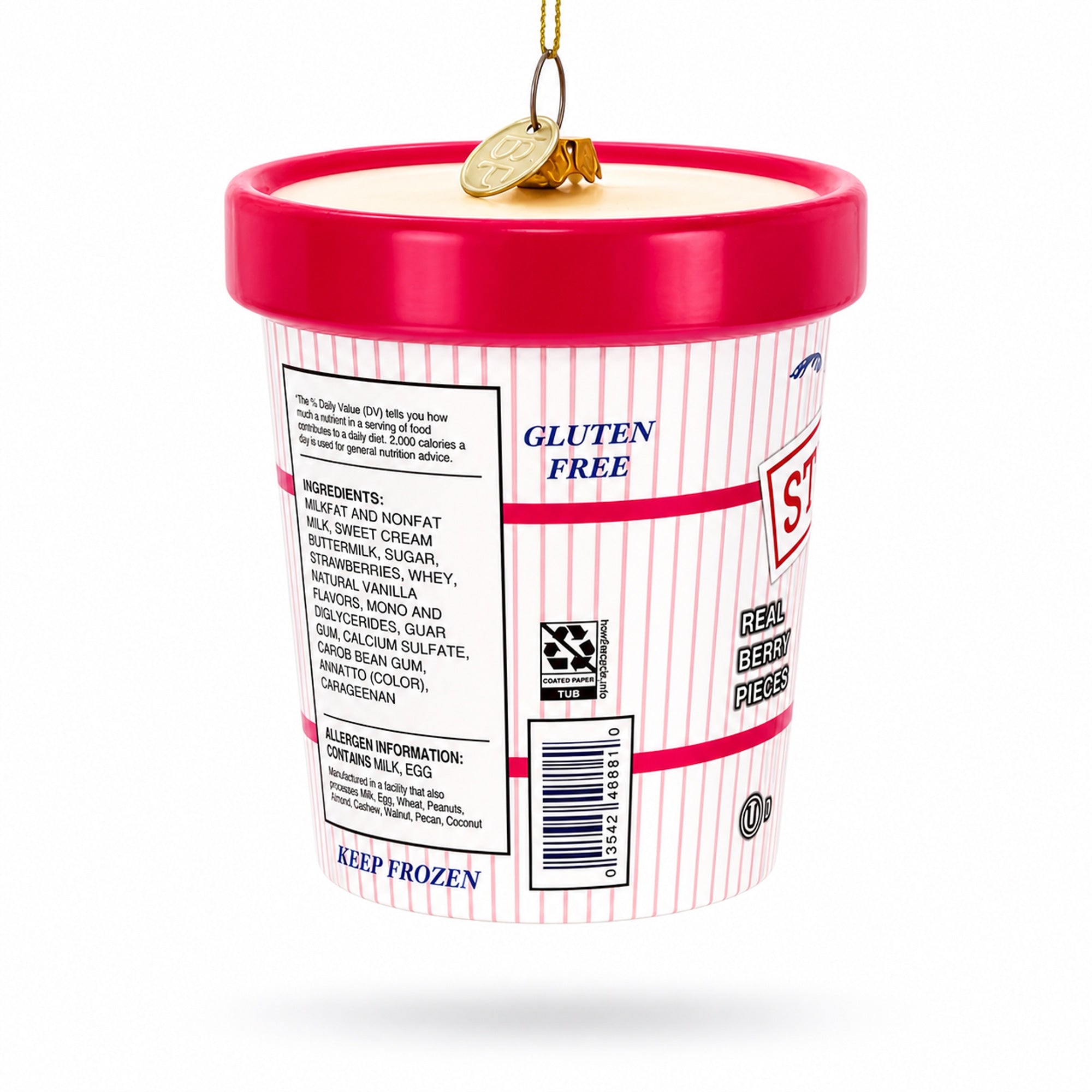 Strawberry Ice Cream Pint Glass Christmas Ornament