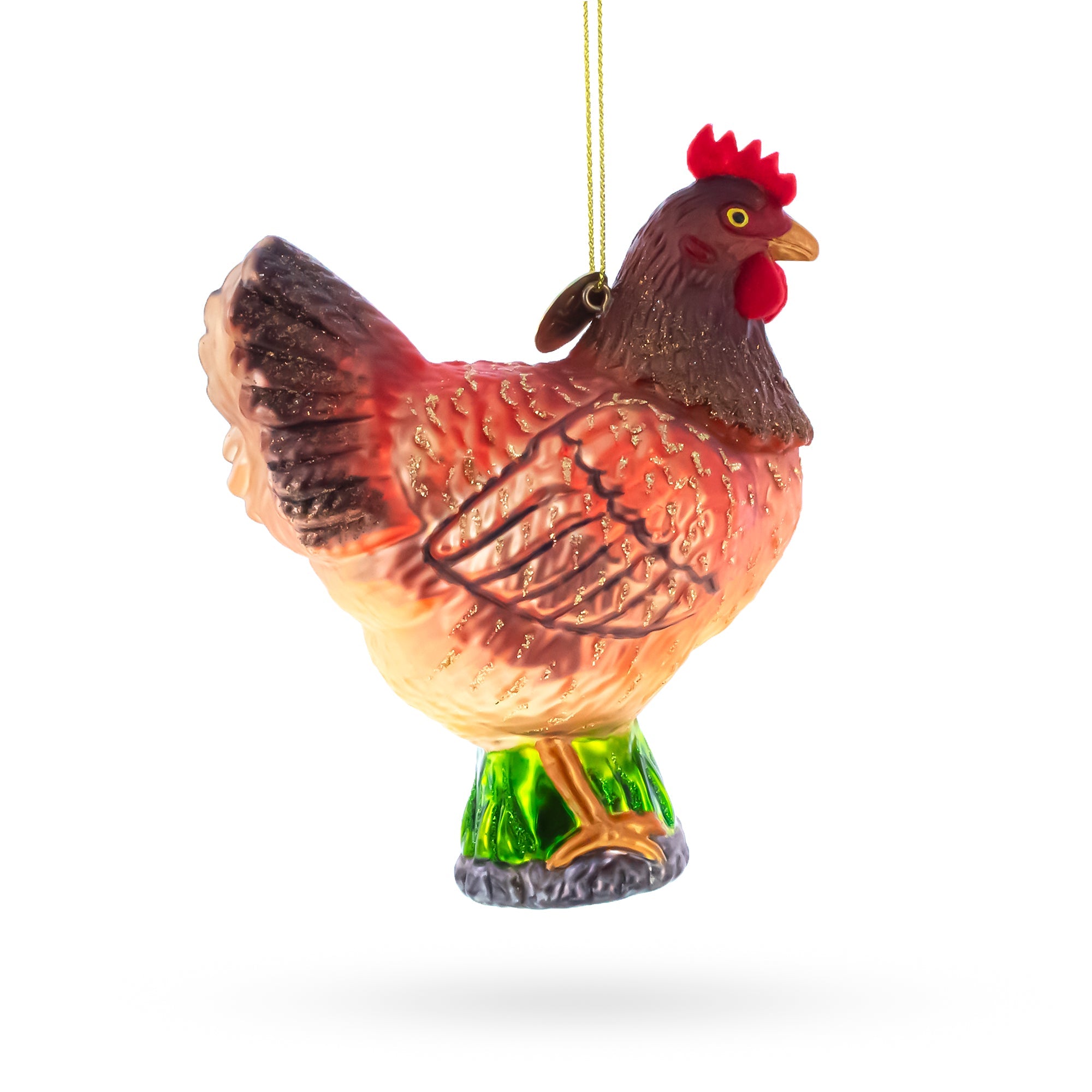 Farm Hen Chicken With Red Comb Glass Christmas Ornament