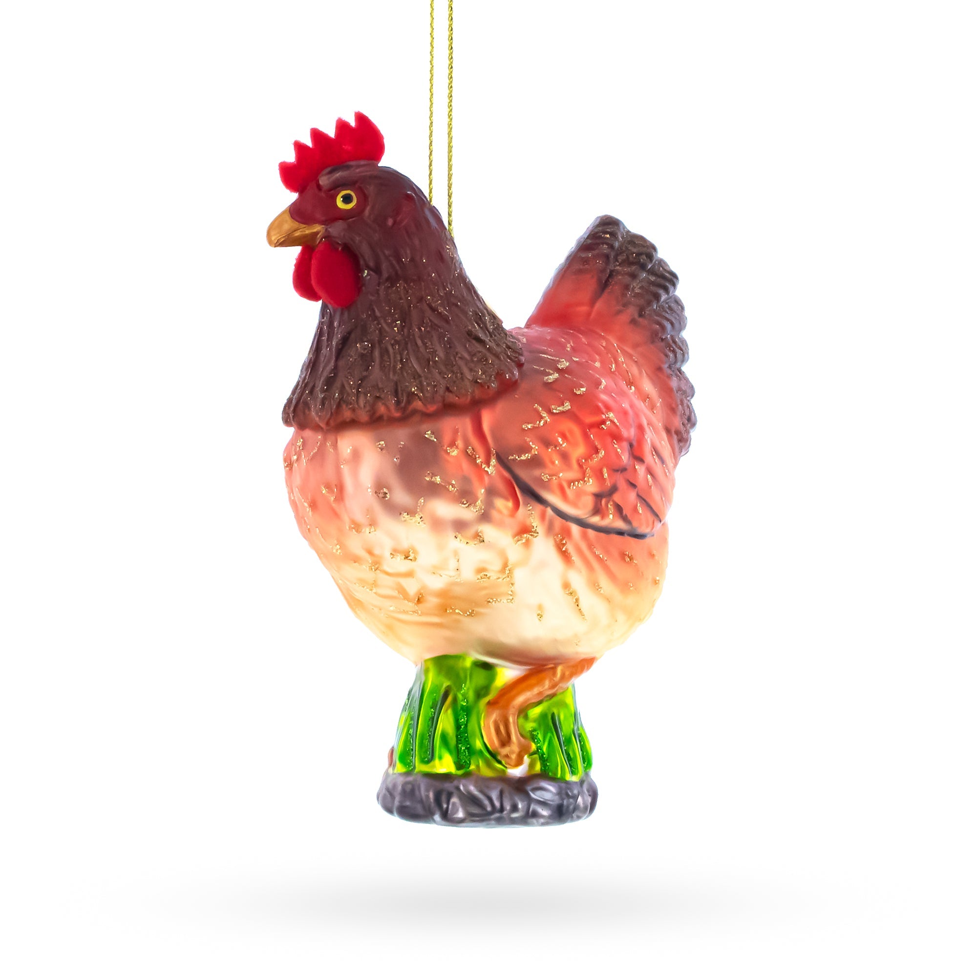 Farm Hen Chicken With Red Comb Glass Christmas Ornament