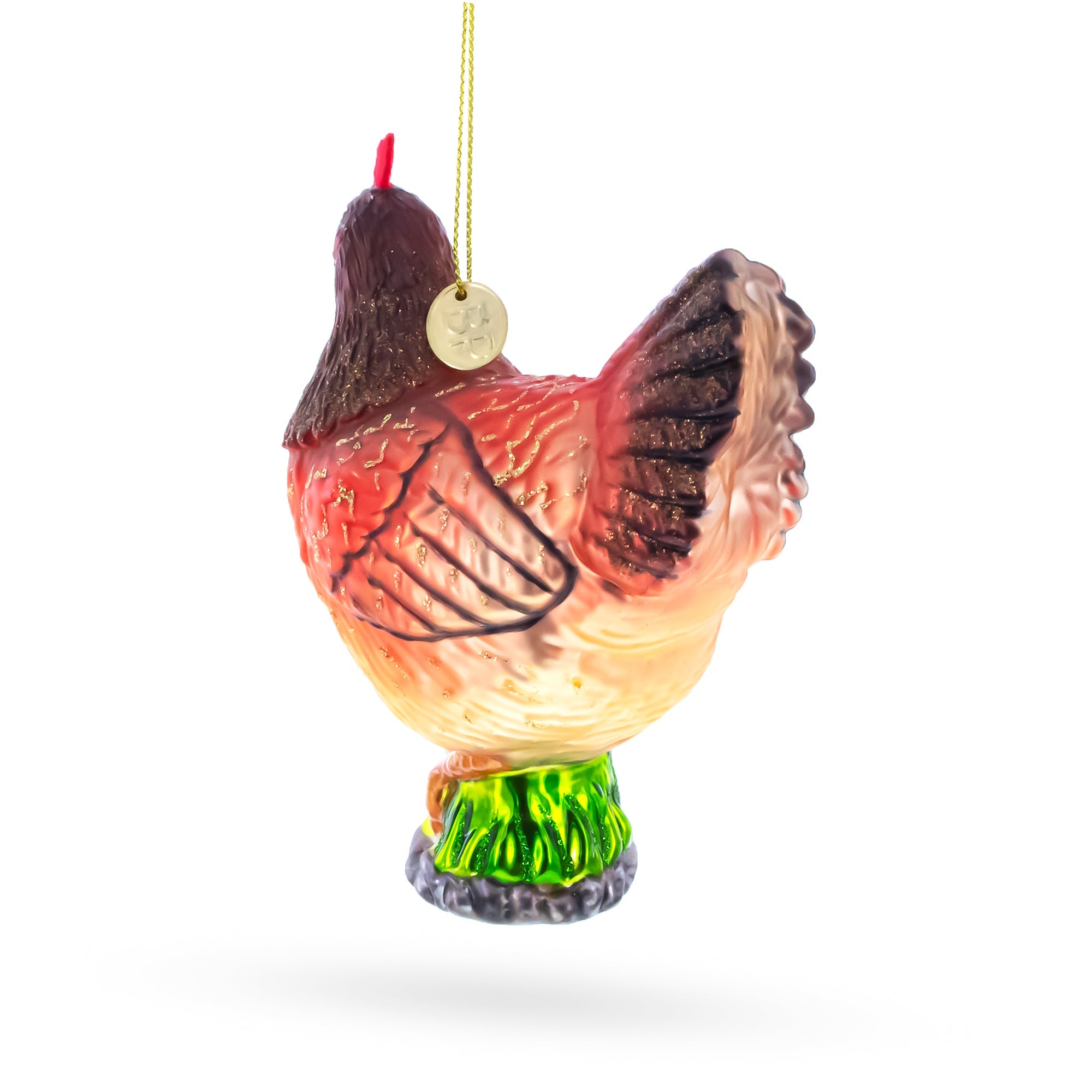 Farm Hen Chicken With Red Comb Glass Christmas Ornament