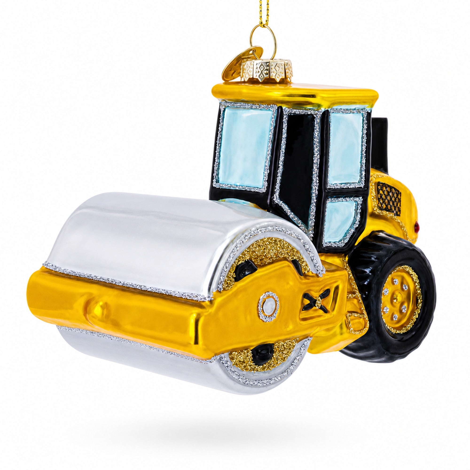 Industrial Steamroller Construction Road Roller Glass Christmas Ornament