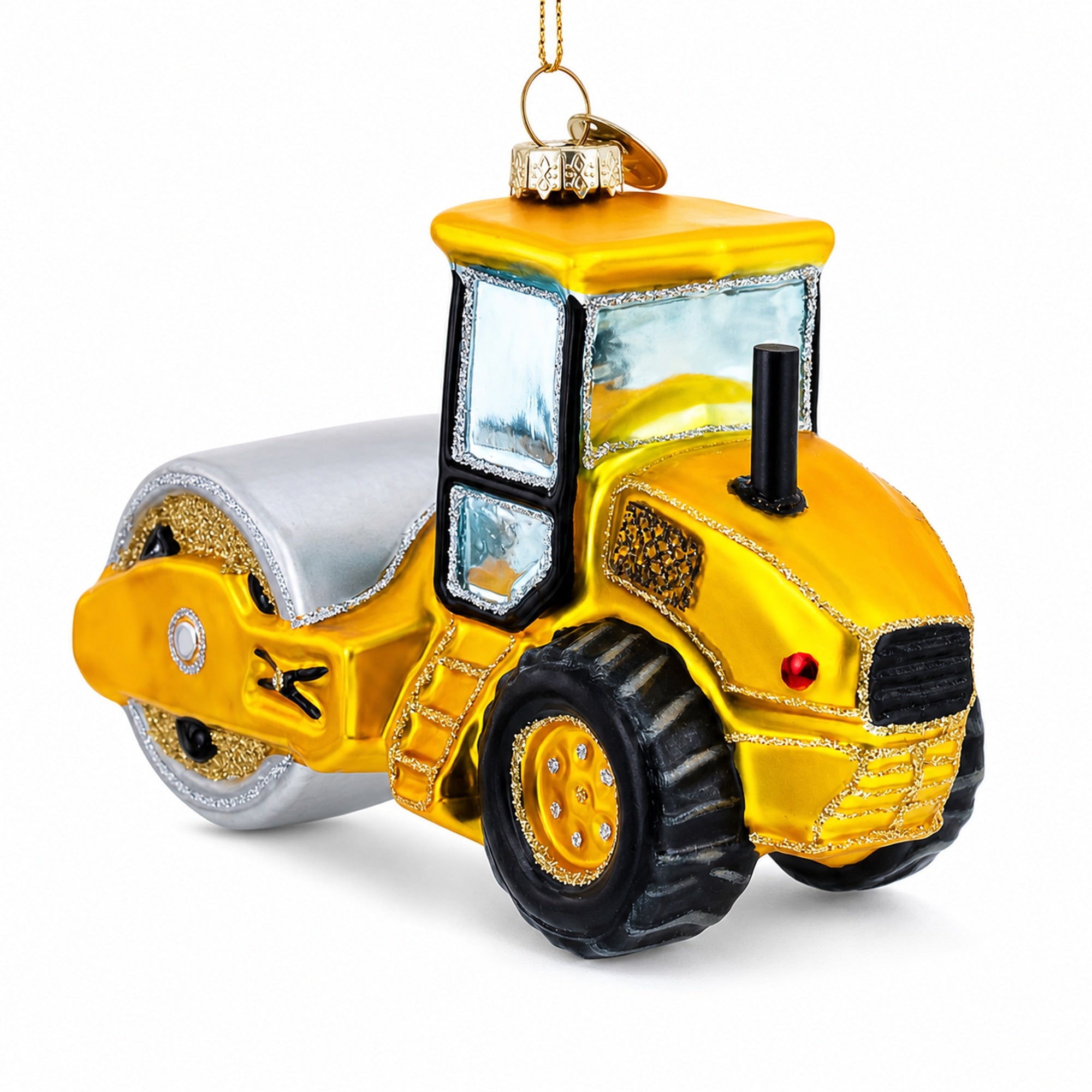 Industrial Steamroller Construction Road Roller Glass Christmas Ornament