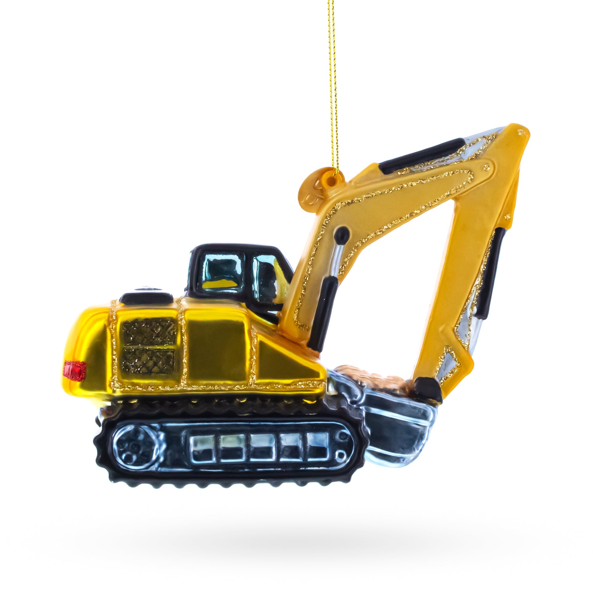Digger Excavator Glass Christmas Ornament