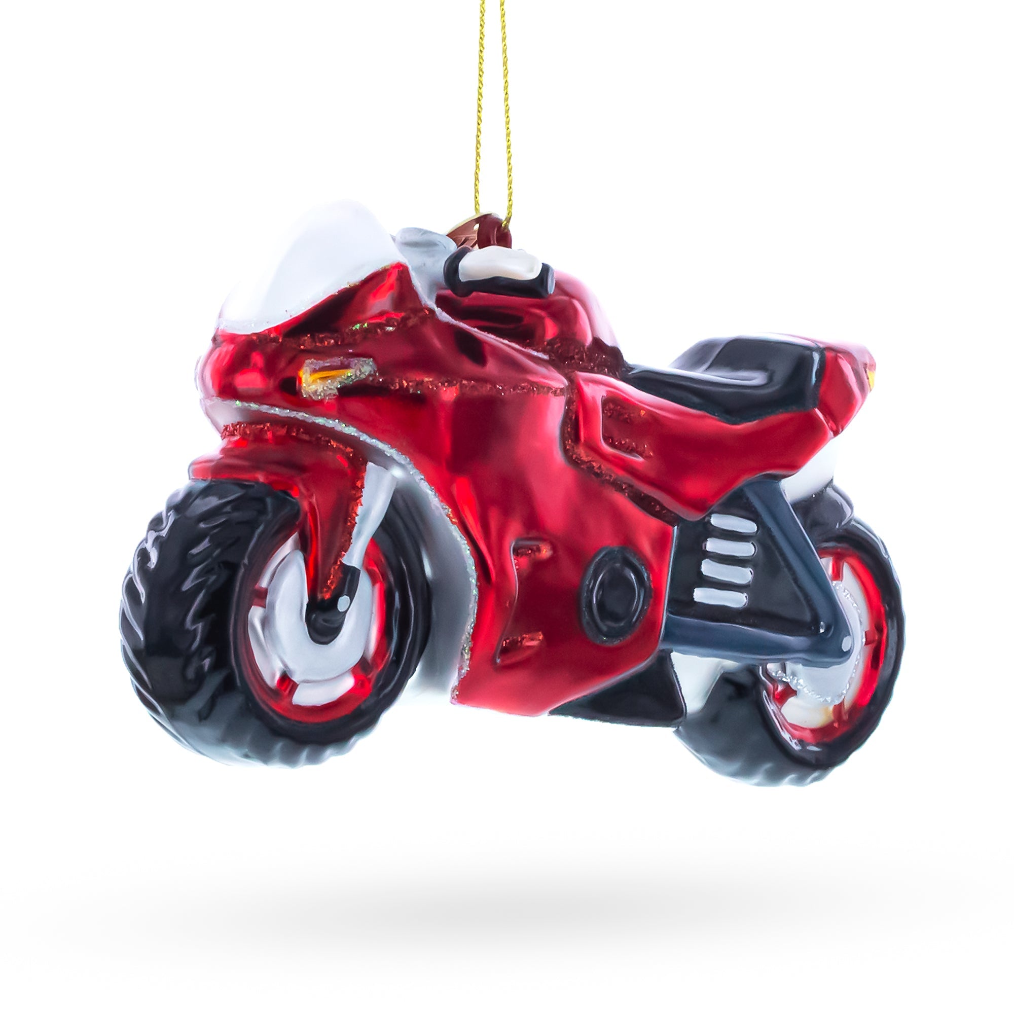 Red Racing Motorcycle Glass Christmas Ornament