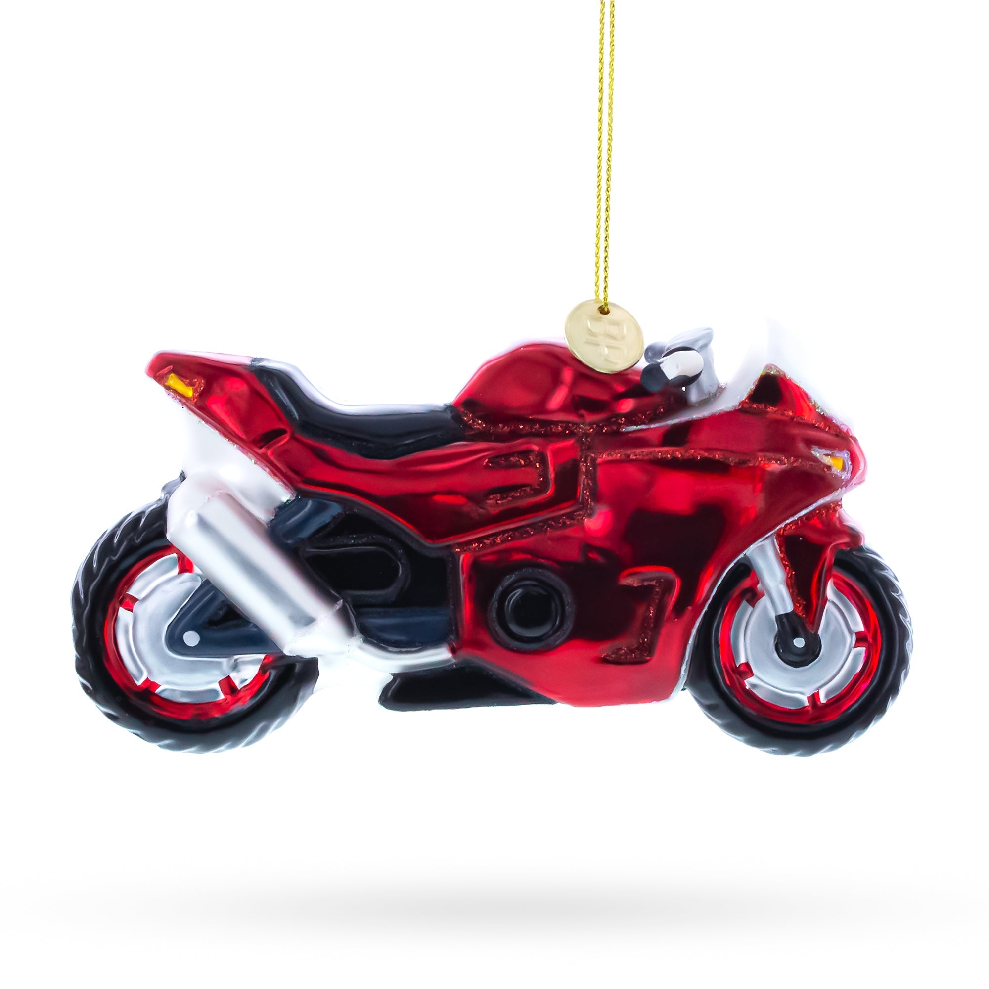 Red Racing Motorcycle Glass Christmas Ornament