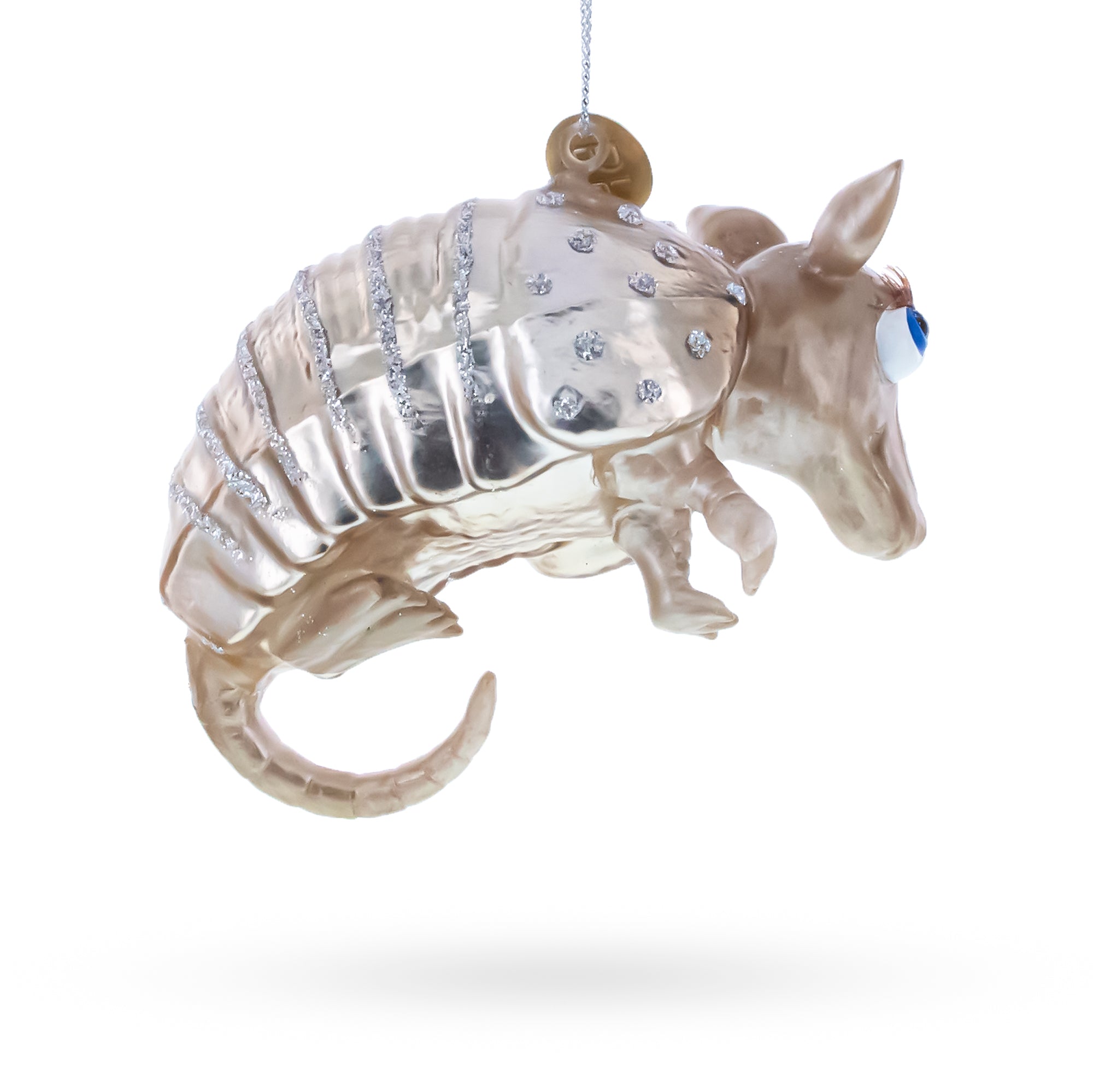 Armadillo With Curled Tail Glass Christmas Ornament