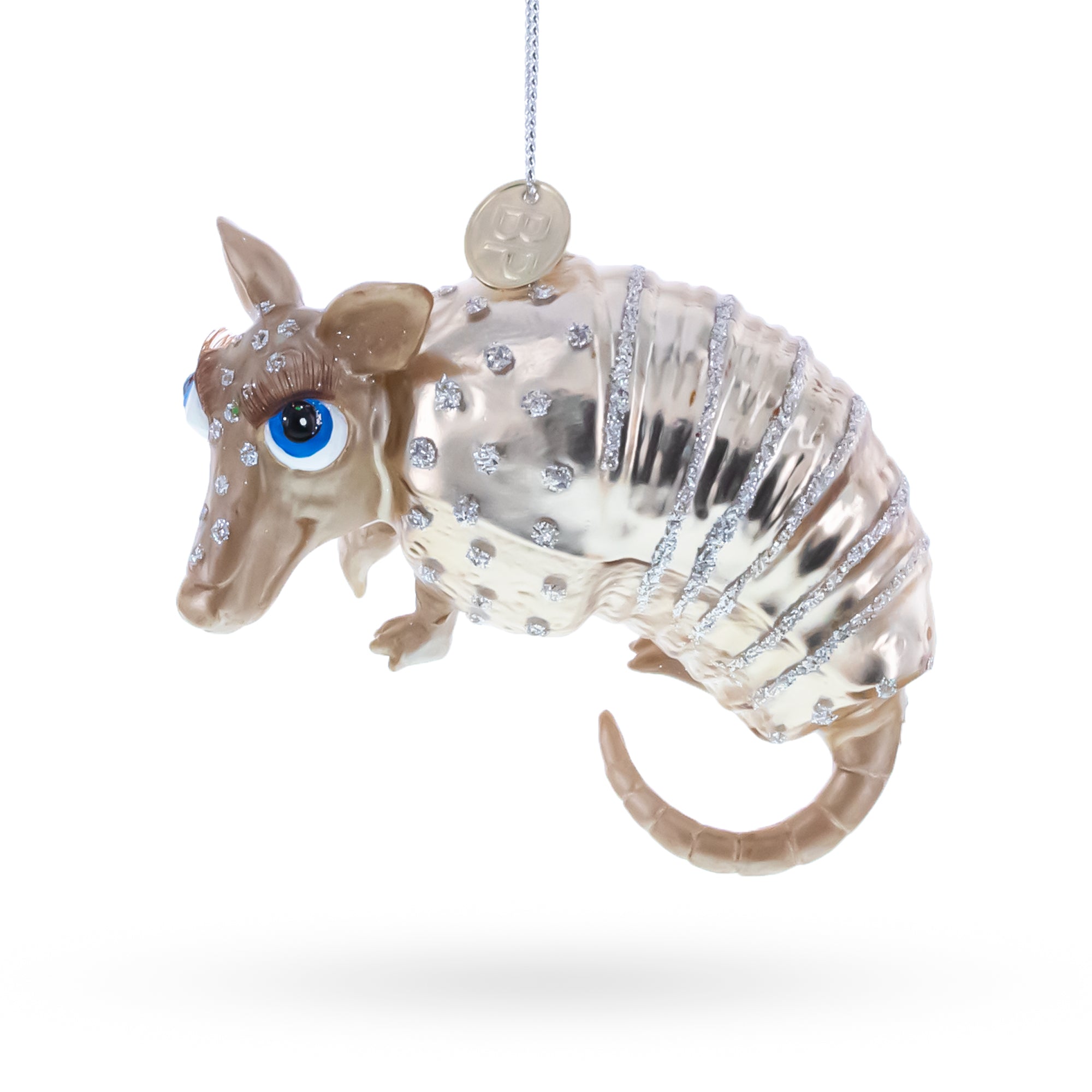 Armadillo With Curled Tail Glass Christmas Ornament