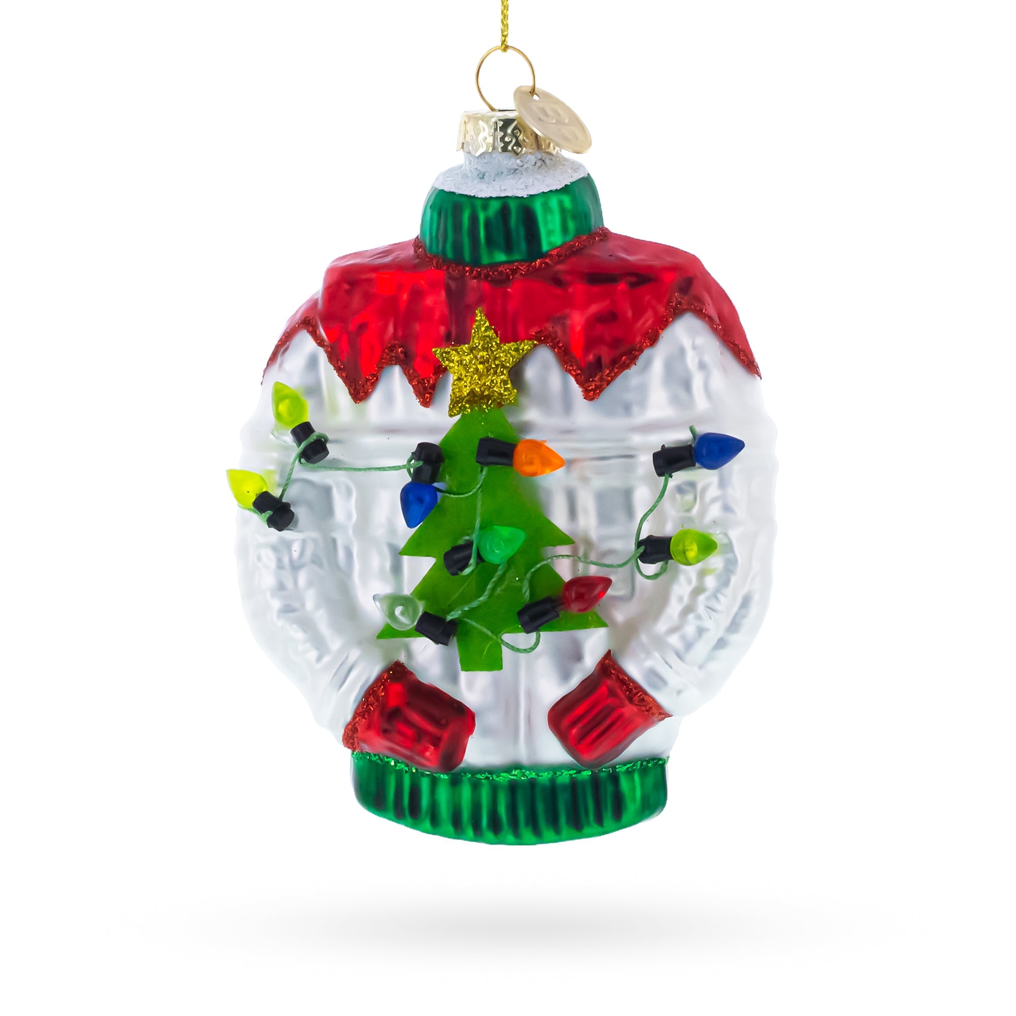 Ugly Christmas Sweater with Multicolor Light Glass Christmas Ornament