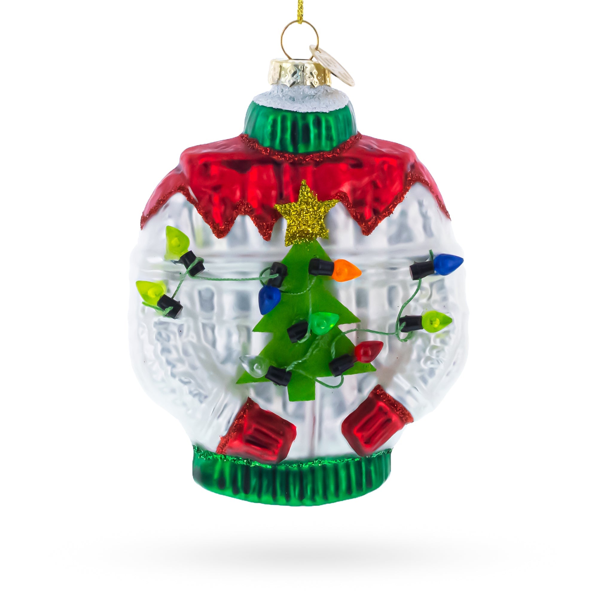 Ugly Christmas Sweater with Multicolor Light Glass Christmas Ornament