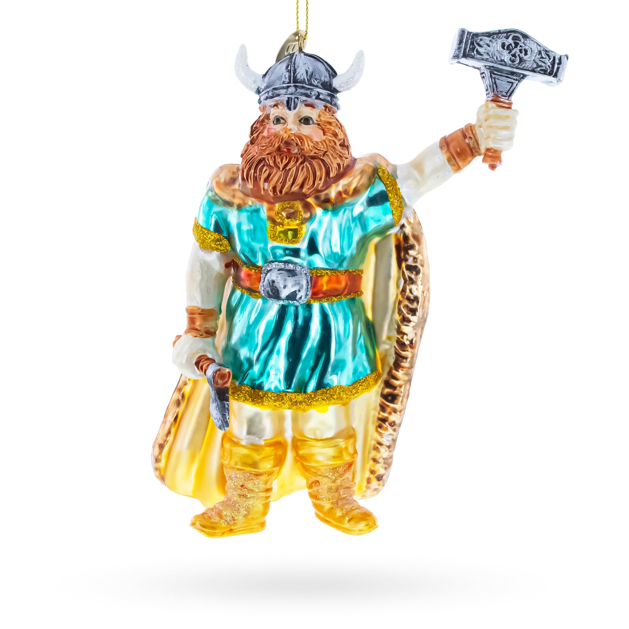 Viking Warrior with Horned Helmet Glass Christmas Ornament