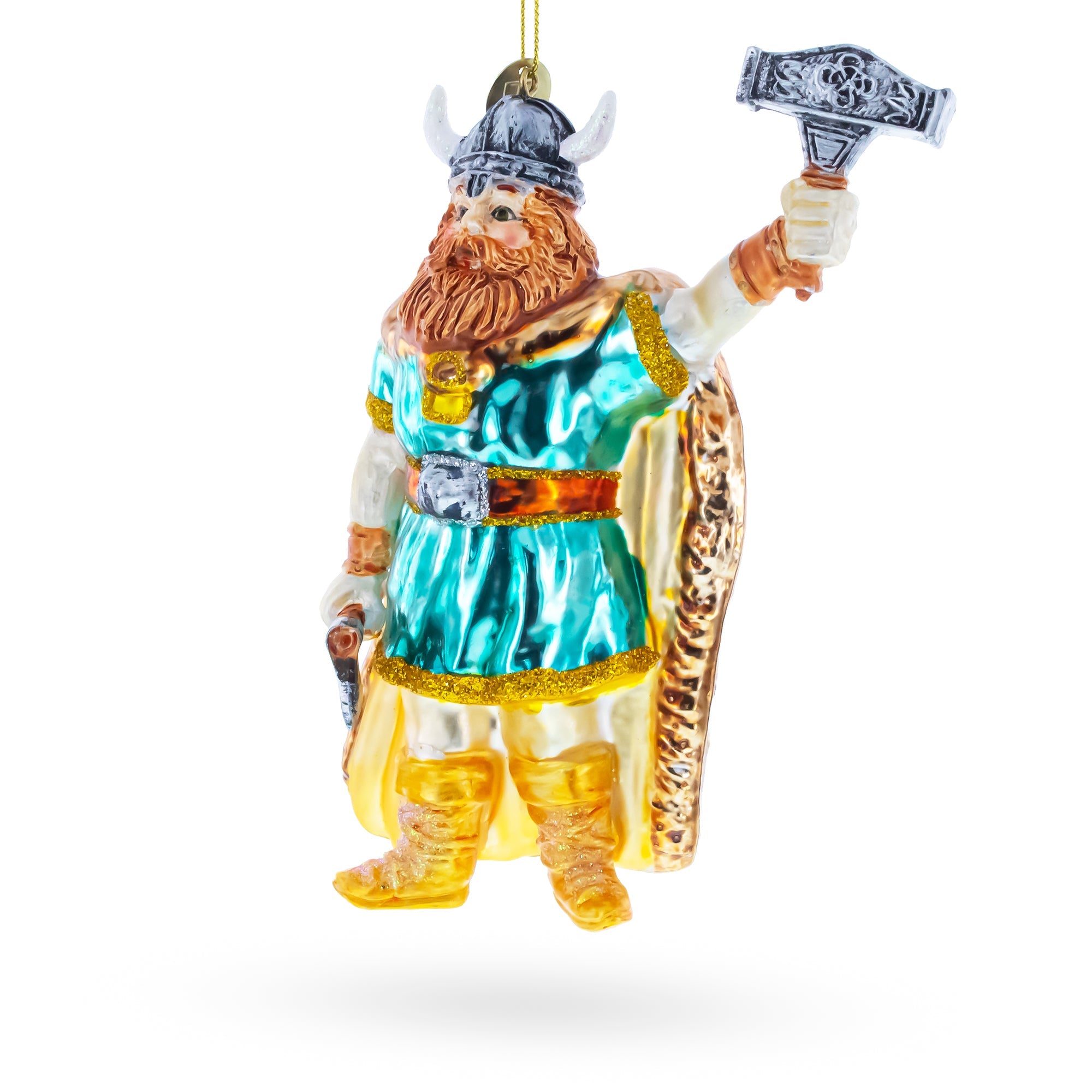 Viking Warrior with Horned Helmet Glass Christmas Ornament