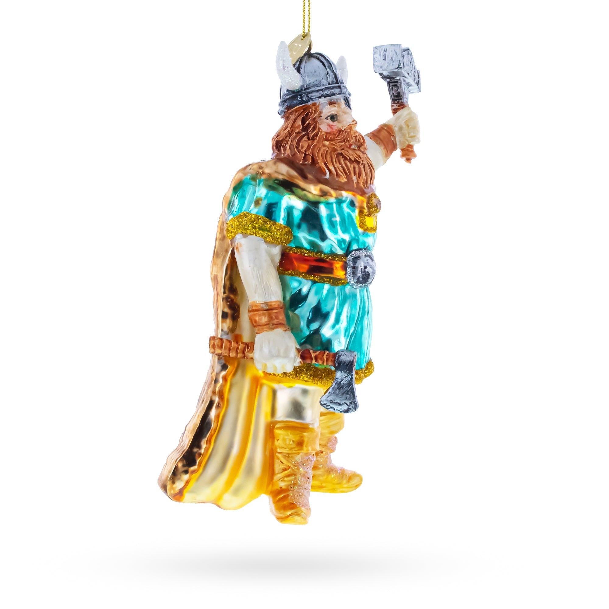 Viking Warrior with Horned Helmet Glass Christmas Ornament