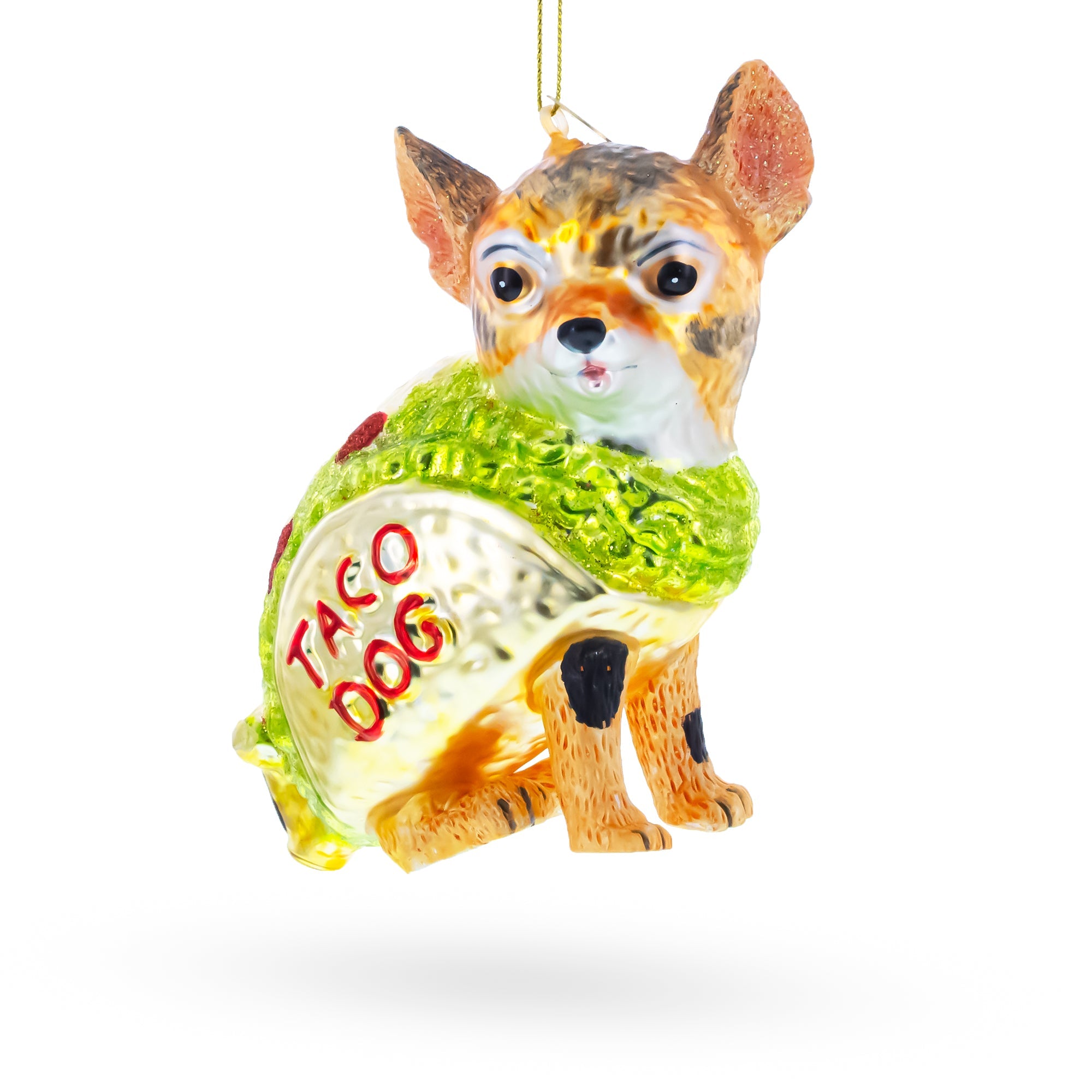 Taco Dog Chihuahua Glass Christmas Ornament