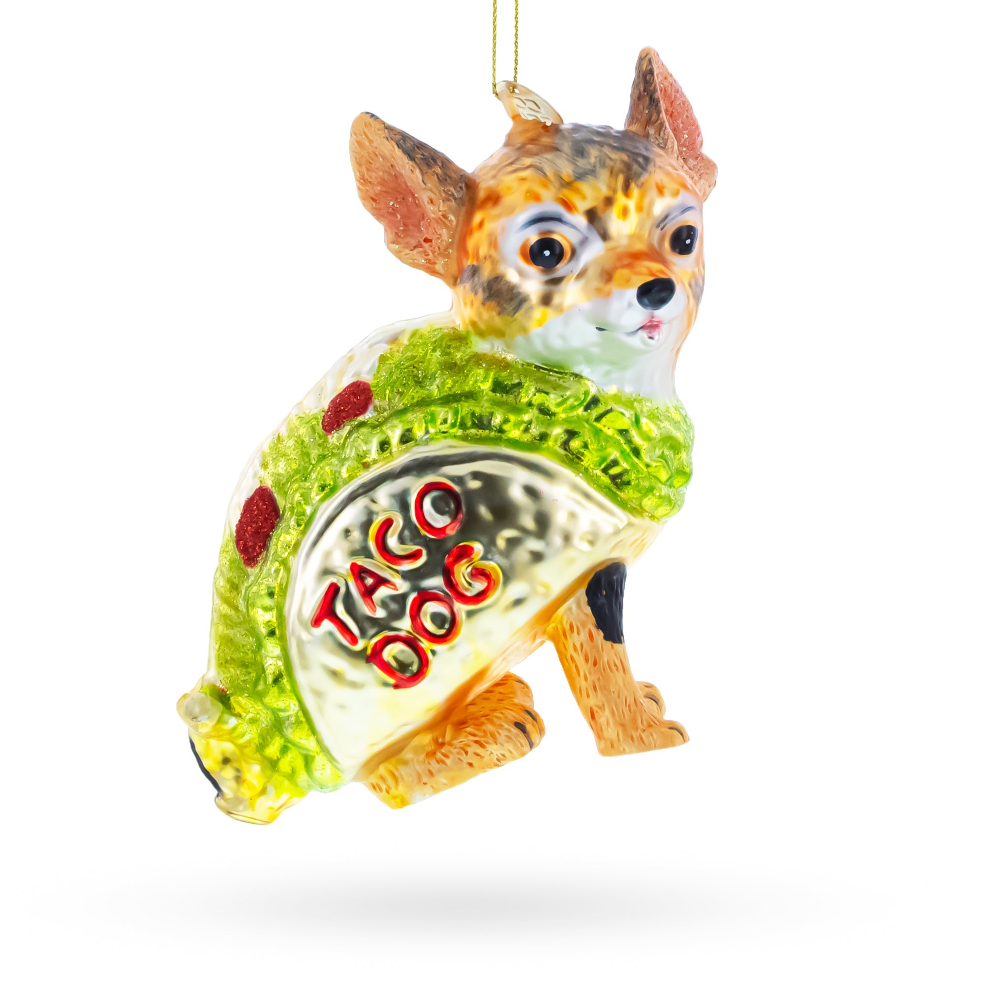 Taco Dog Chihuahua Glass Christmas Ornament