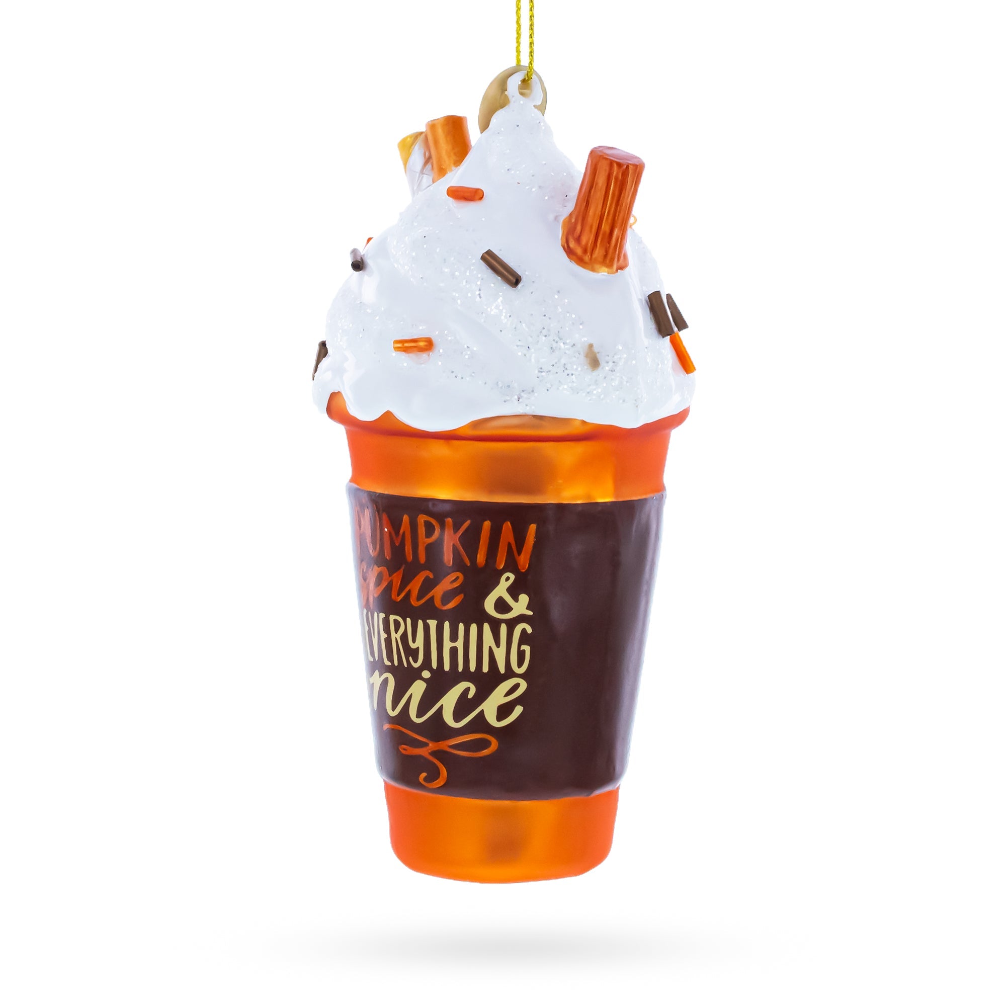 Pumpkin Spice Coffee Drink with Whipped Cream Glass Christmas Ornament