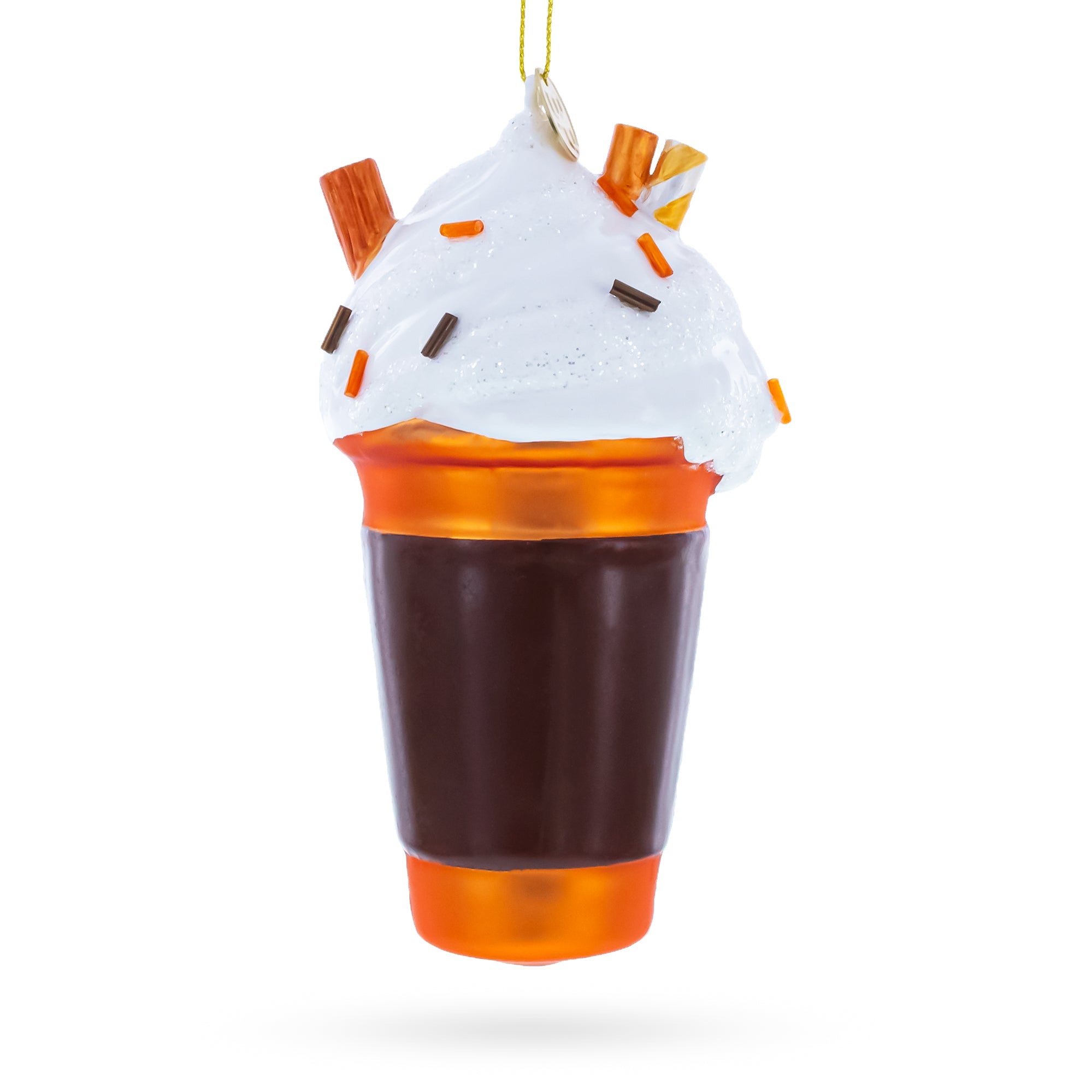 Pumpkin Spice Coffee Drink with Whipped Cream Glass Christmas Ornament