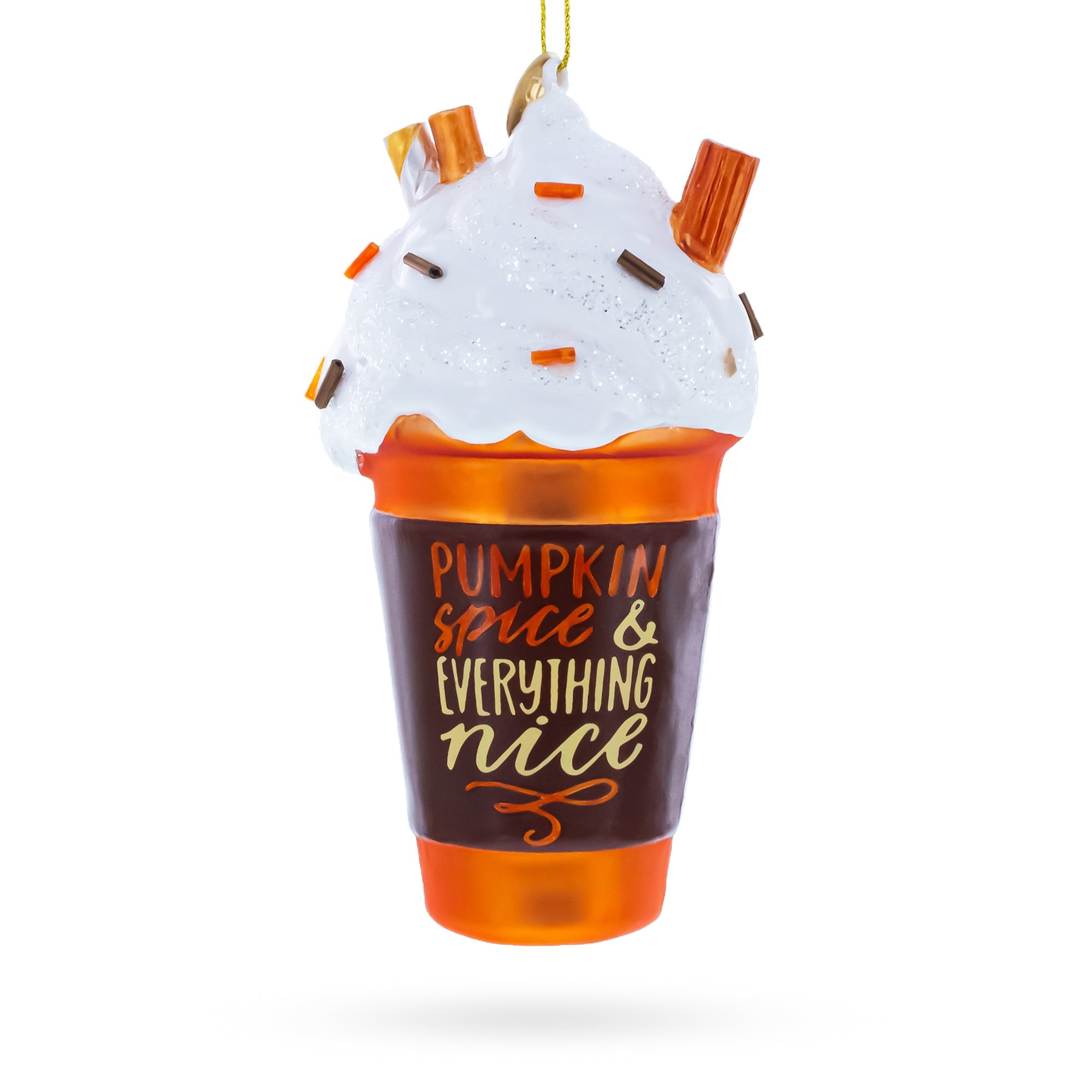 Pumpkin Spice Coffee Drink with Whipped Cream Glass Christmas Ornament