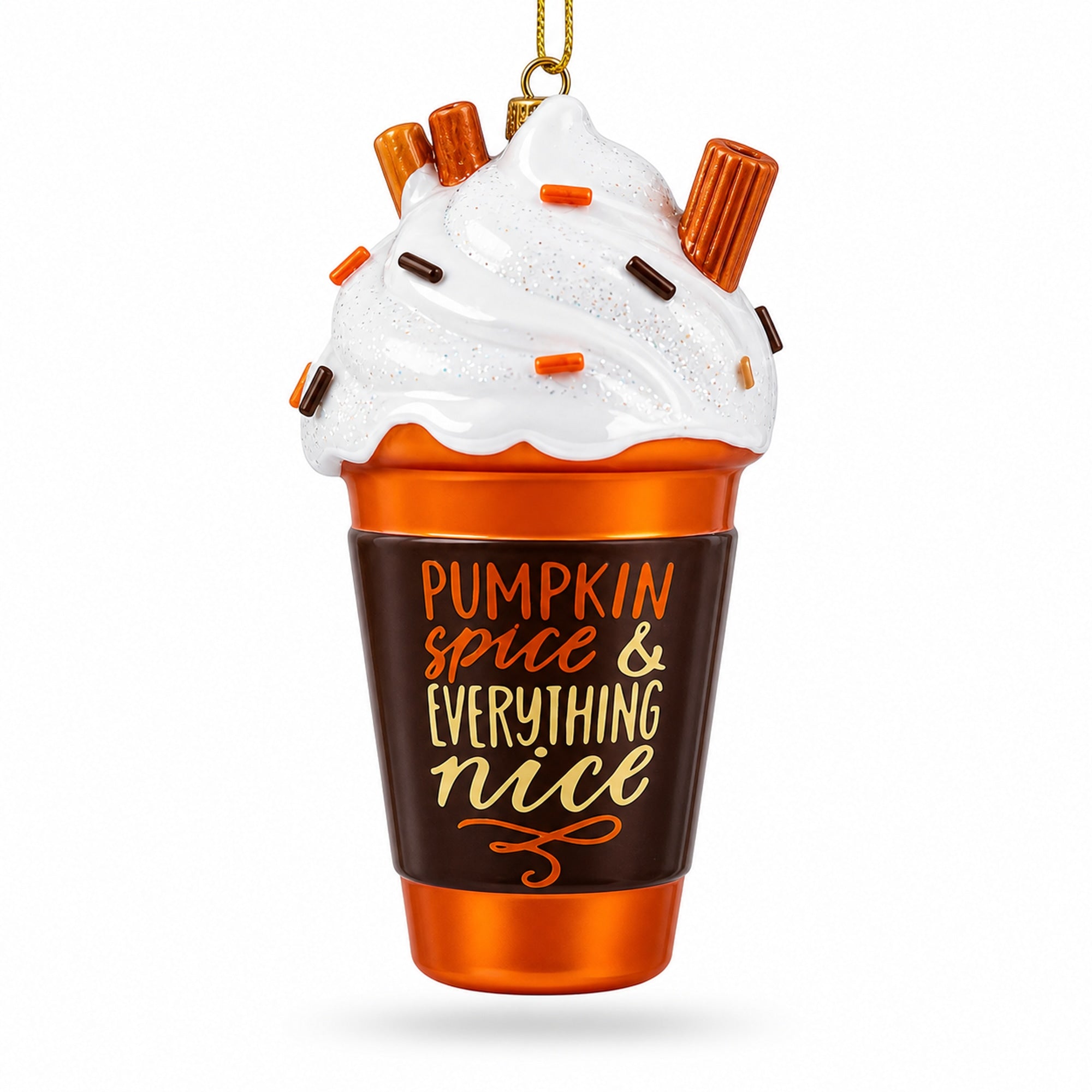 Pumpkin Spice Coffee Drink with Whipped Cream Glass Christmas Ornament