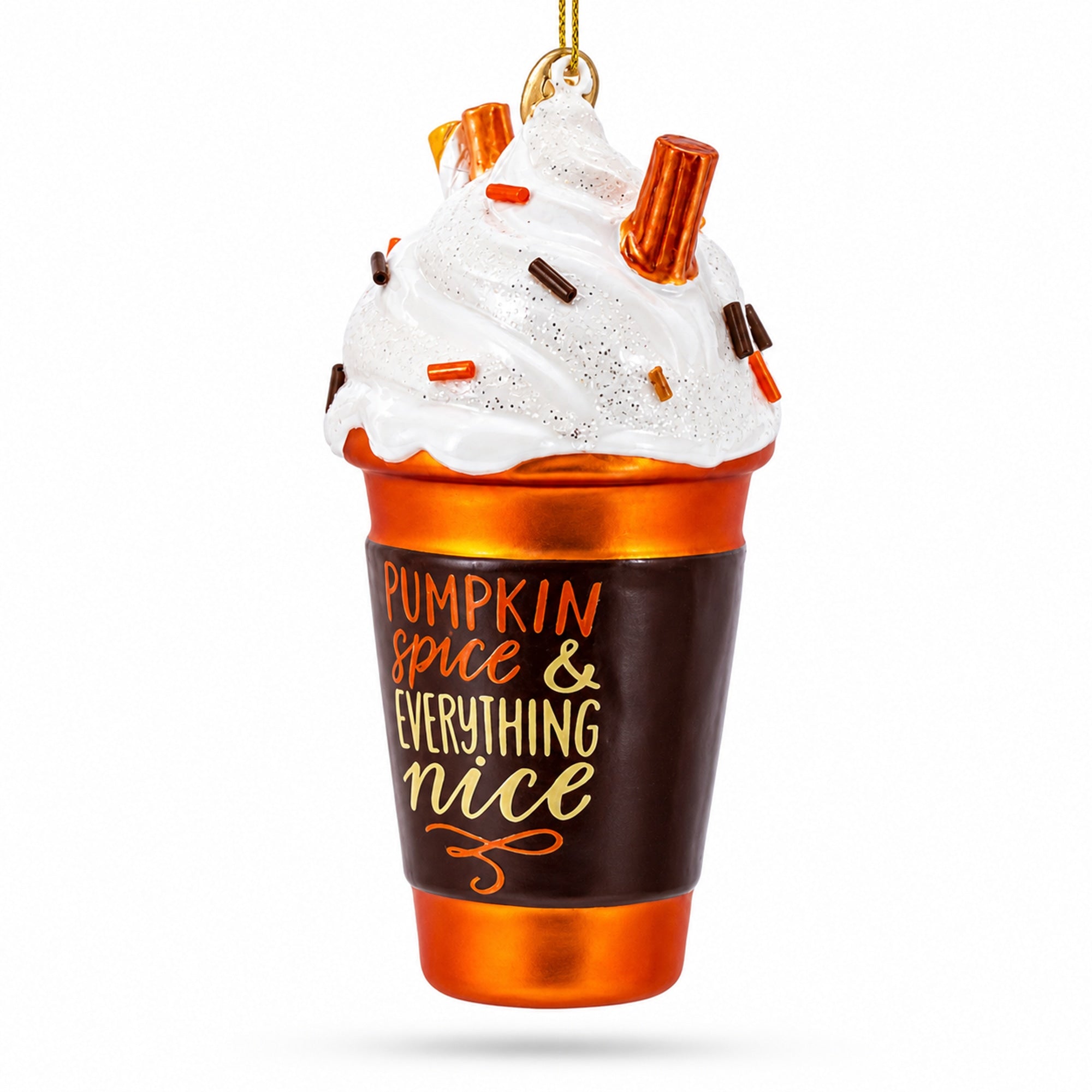 Pumpkin Spice Coffee Drink with Whipped Cream Glass Christmas Ornament