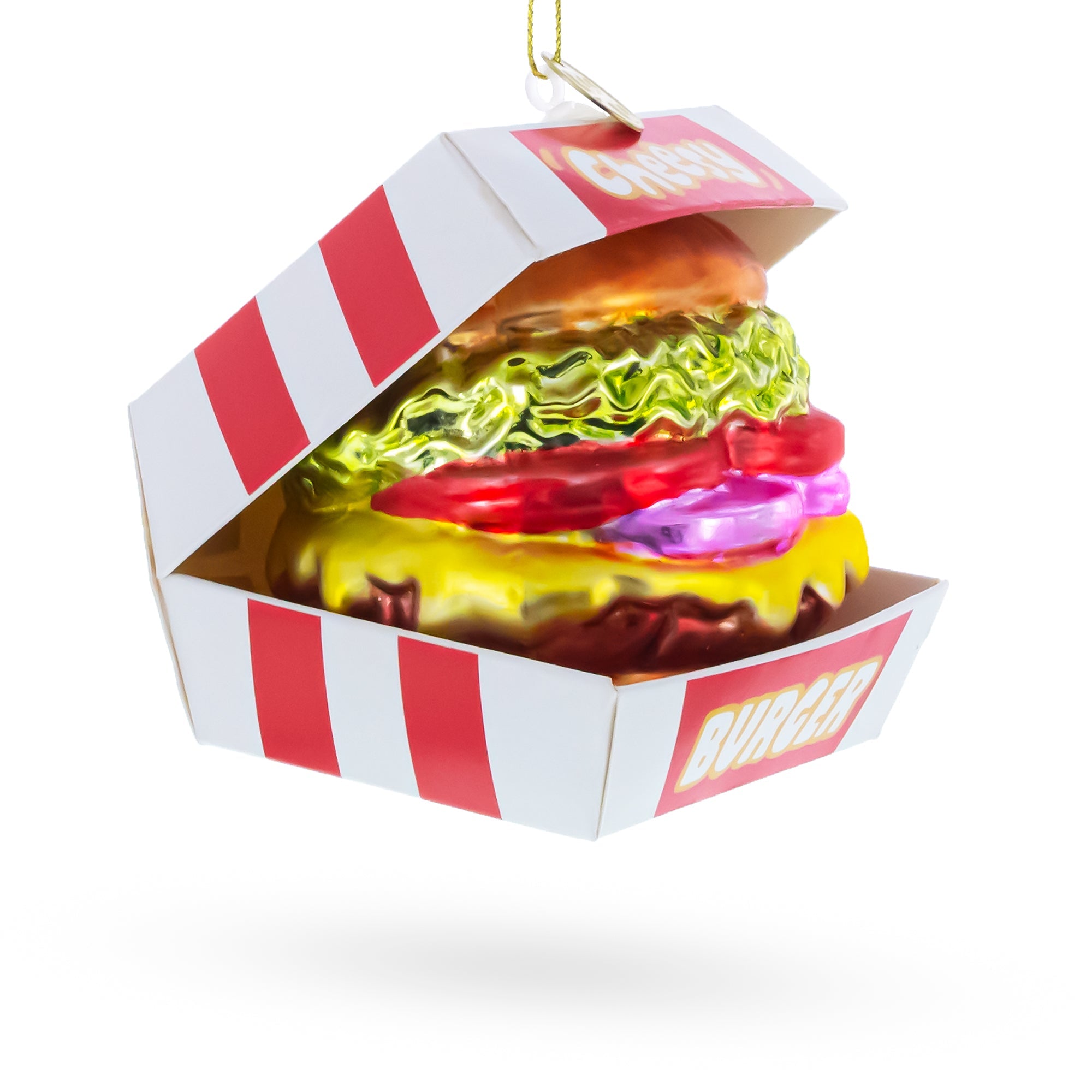 Juicy Cheeseburger with Lettuce and Tomato Glass Christmas Ornament