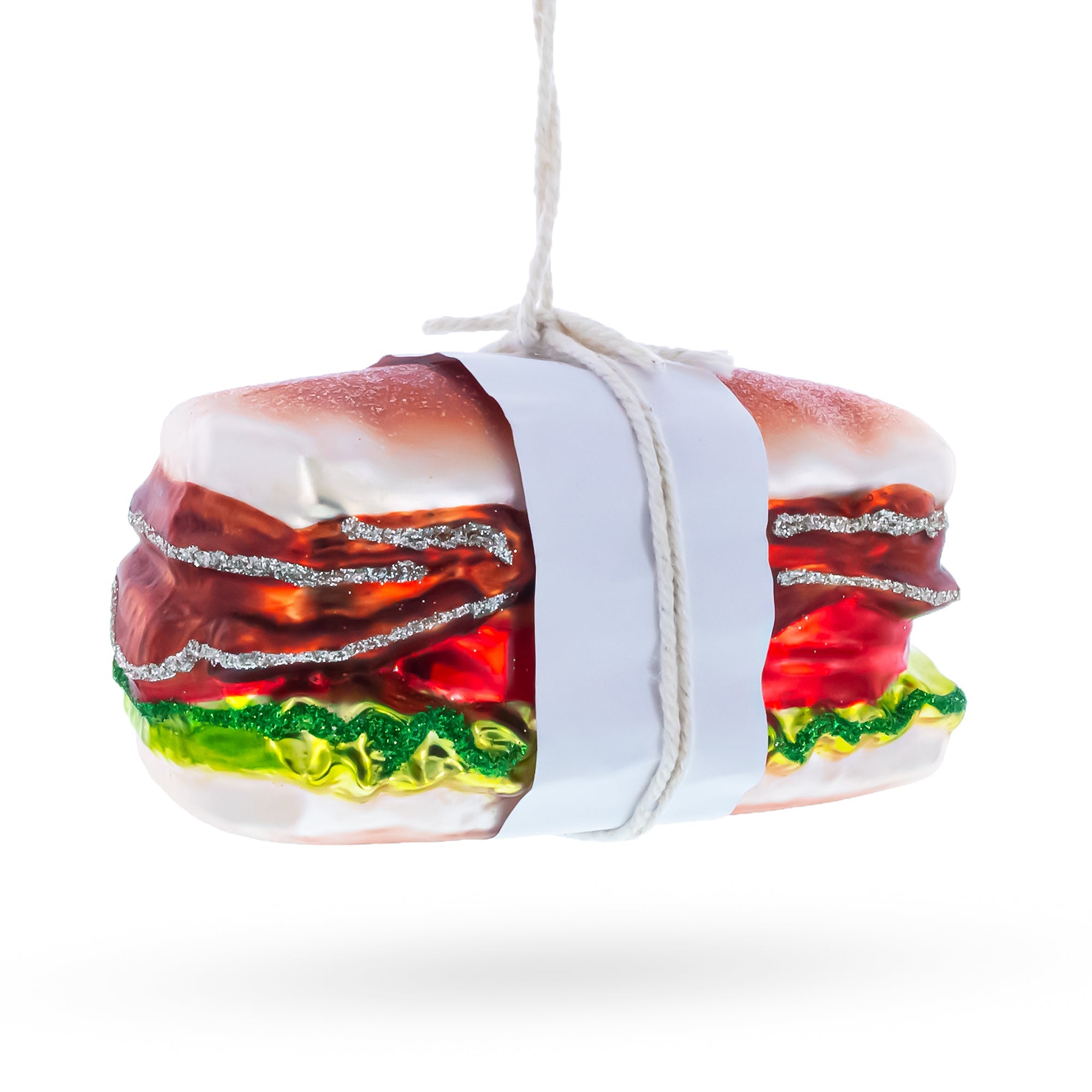 Fresh Made Meat Sandwich with Lettuce and Tomato Glass Christmas Ornament