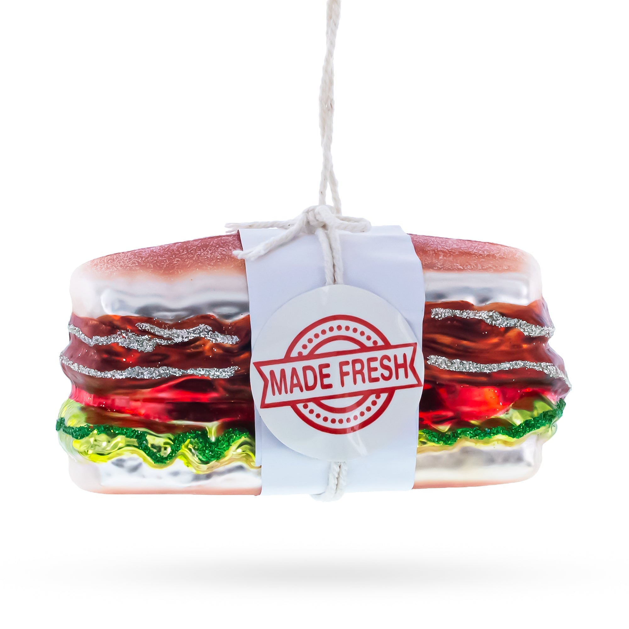 Fresh Made Meat Sandwich with Lettuce and Tomato Glass Christmas Ornament