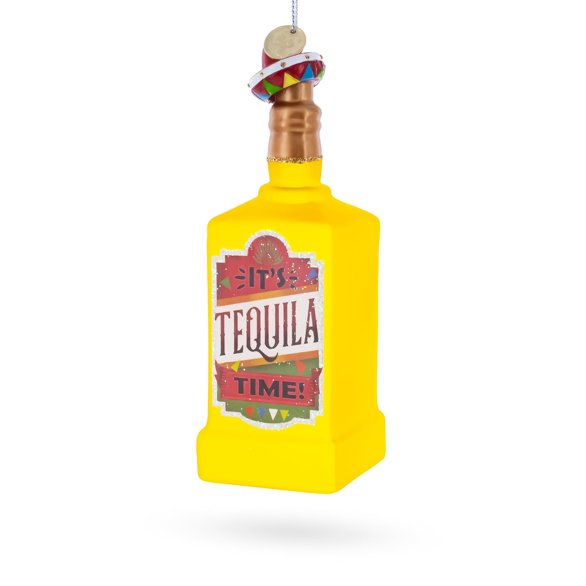 Tequila Bottle with Sombrero Glass Christmas Ornament