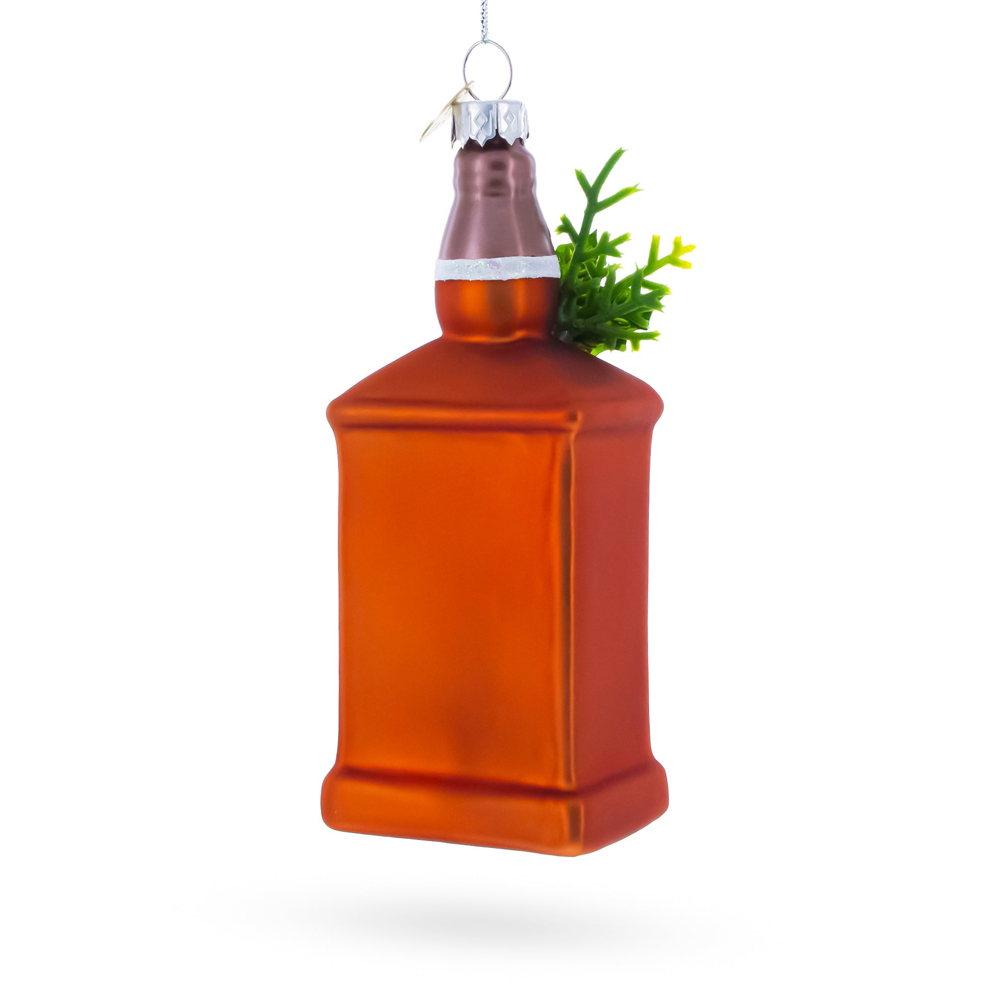 Whiskey Bottle with Holiday Accent Glass Christmas Ornament