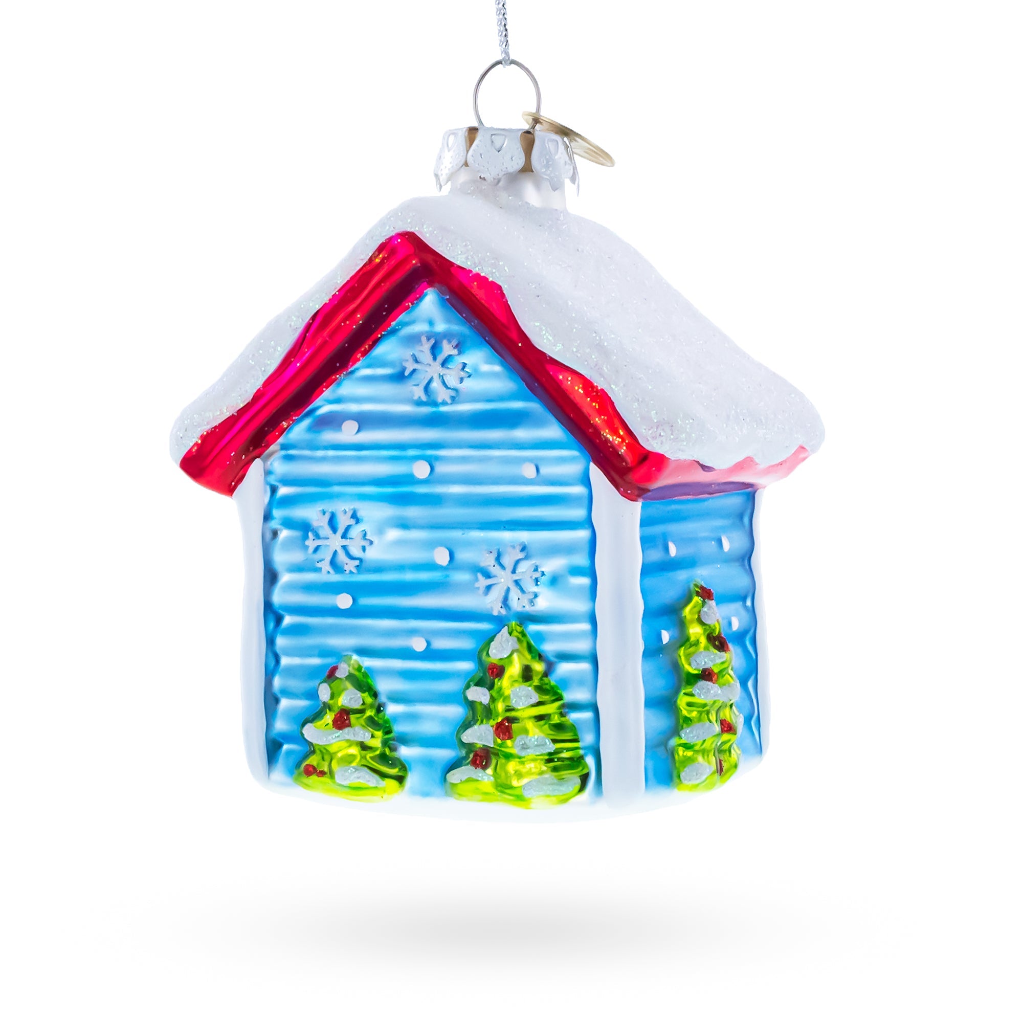 Christmas Doghouse with Two Holiday Puppies Glass Christmas Ornament