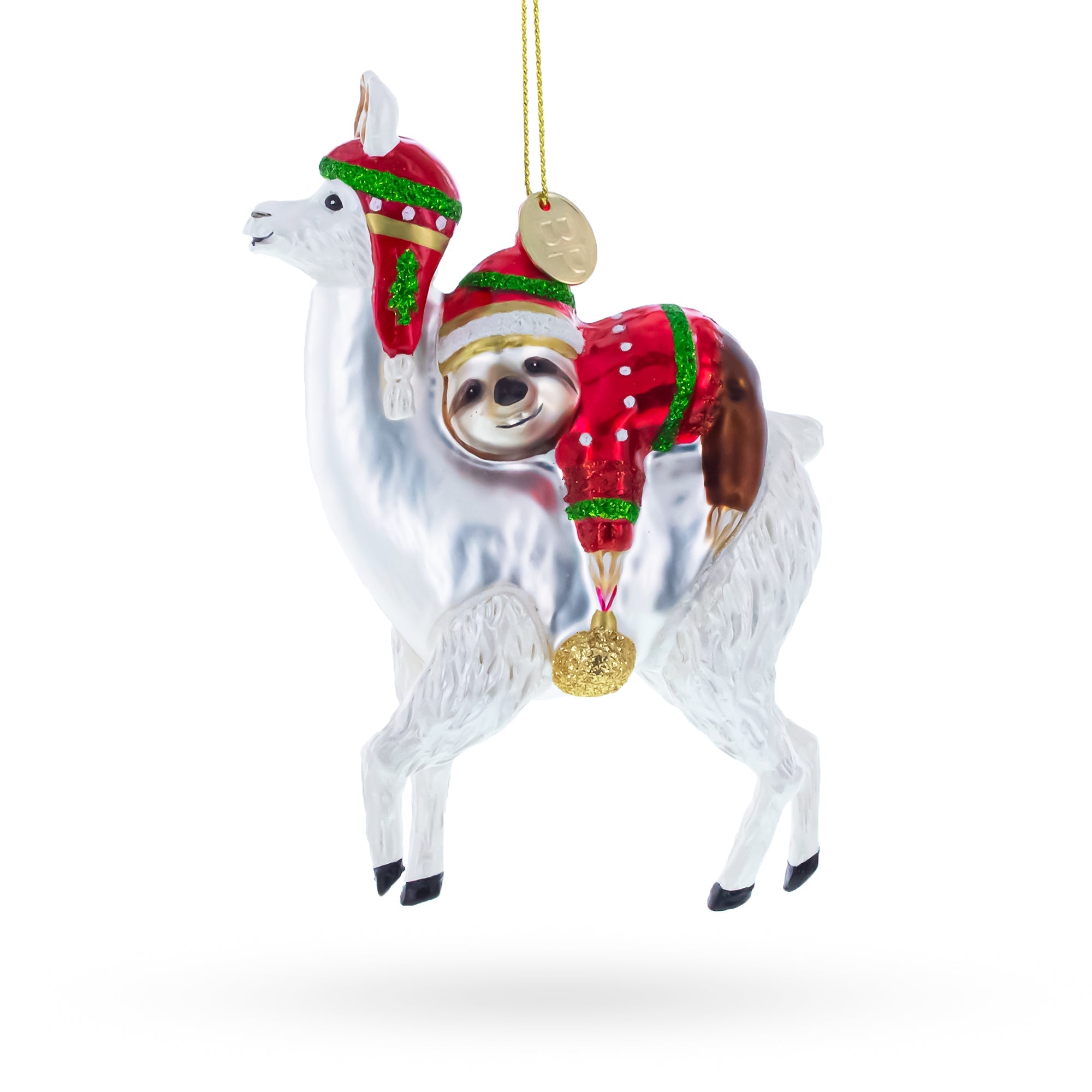 Llama and Sloth Companion Glass Christmas Ornament