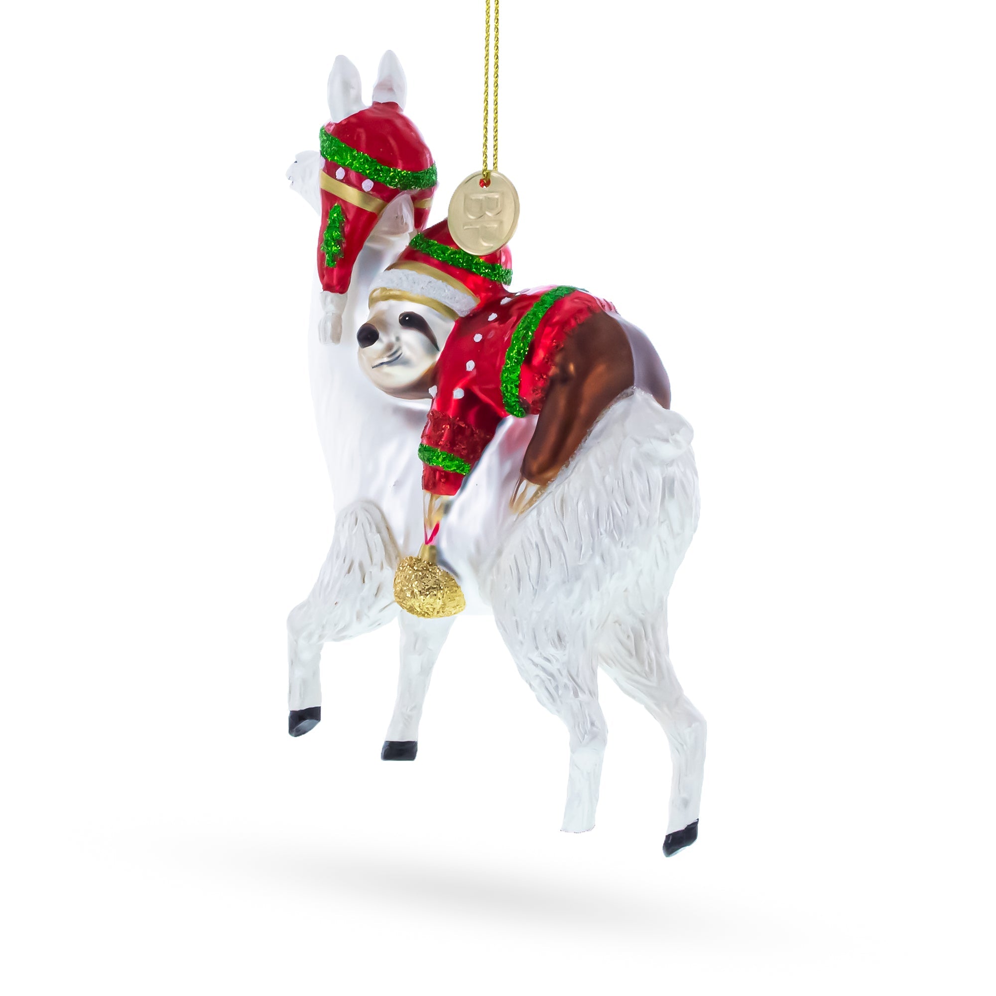 Llama and Sloth Companion Glass Christmas Ornament