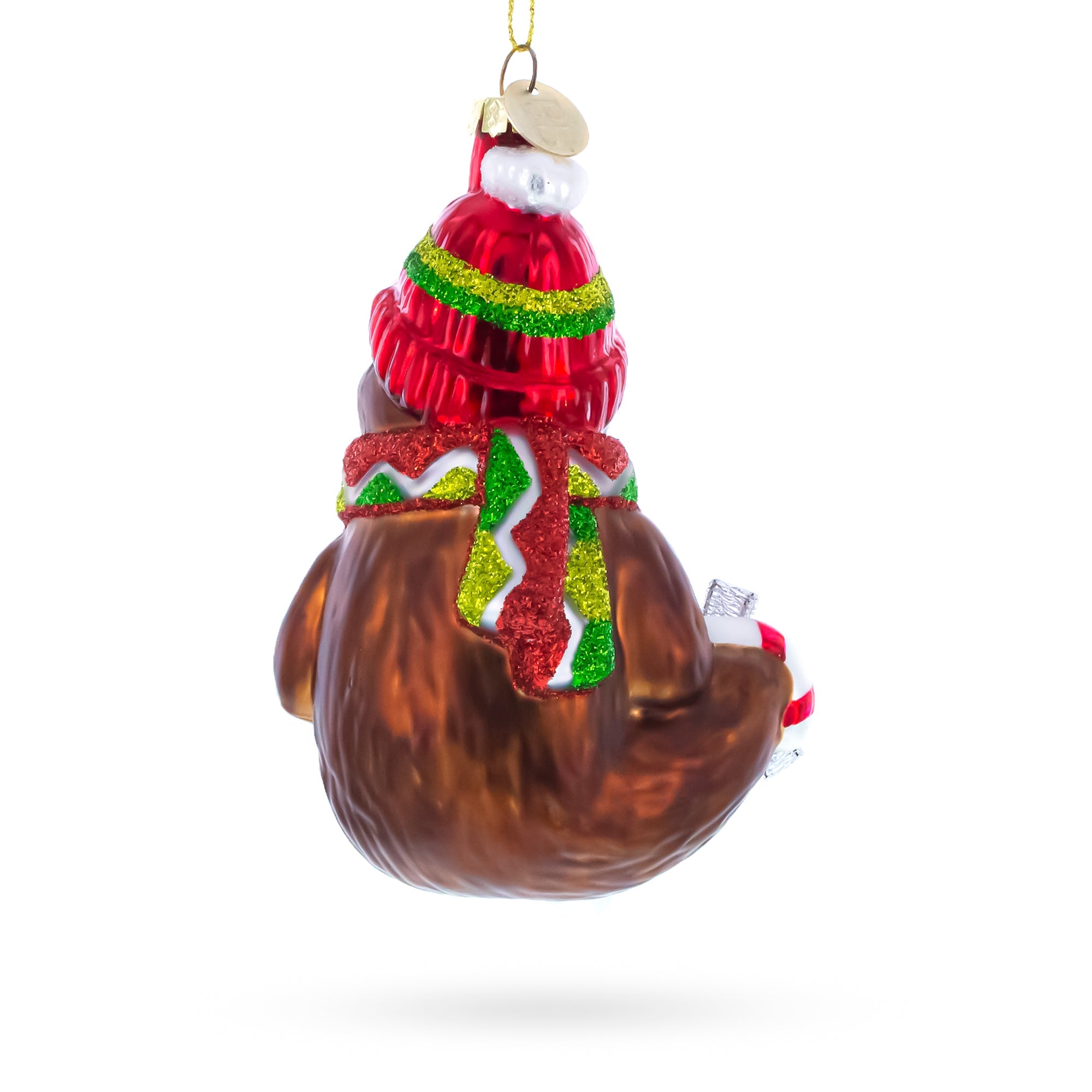 Cozy Sloth Drinking Hot Cocoa Glass Christmas Ornament