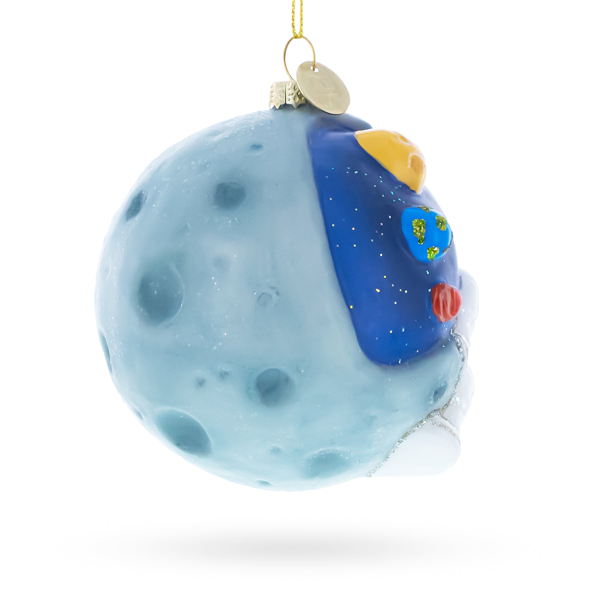 Astronaut Floating in Outer Space Glass Christmas Ornament