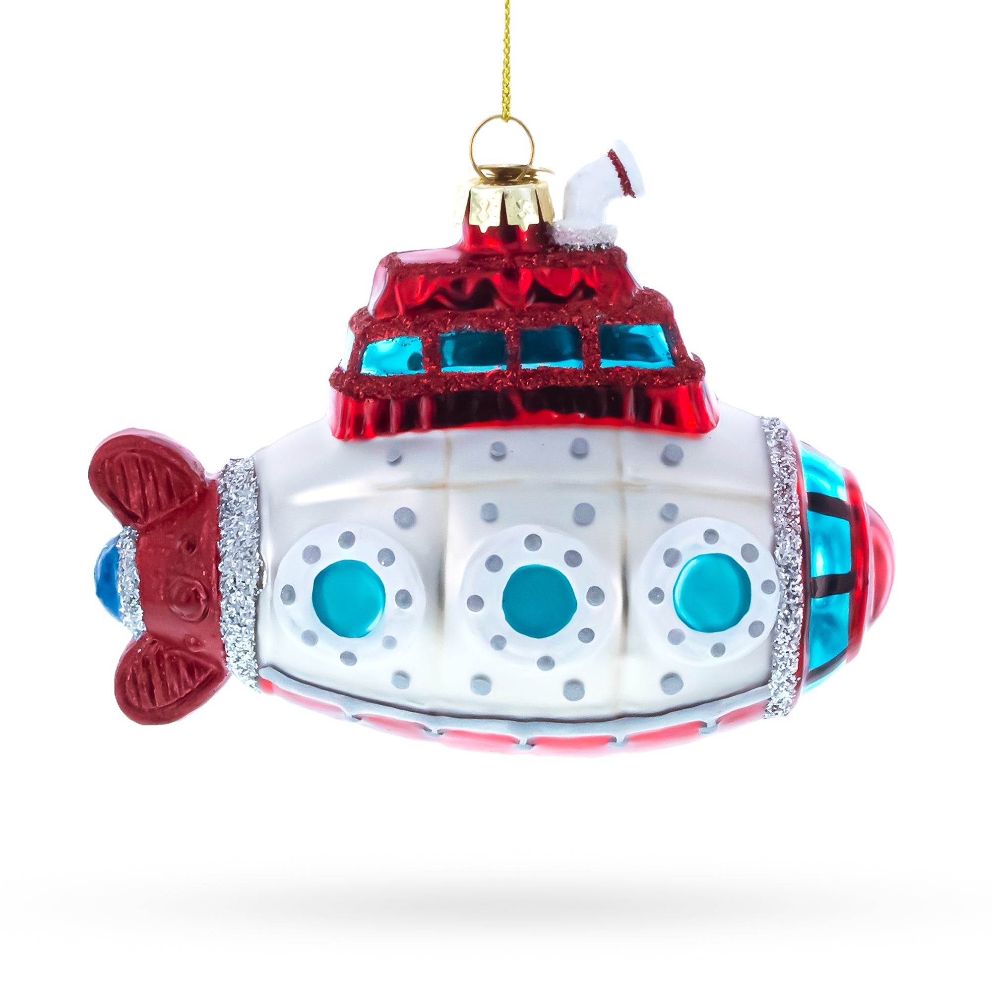 Retro Deep Sea Submarine Glass Christmas Ornament