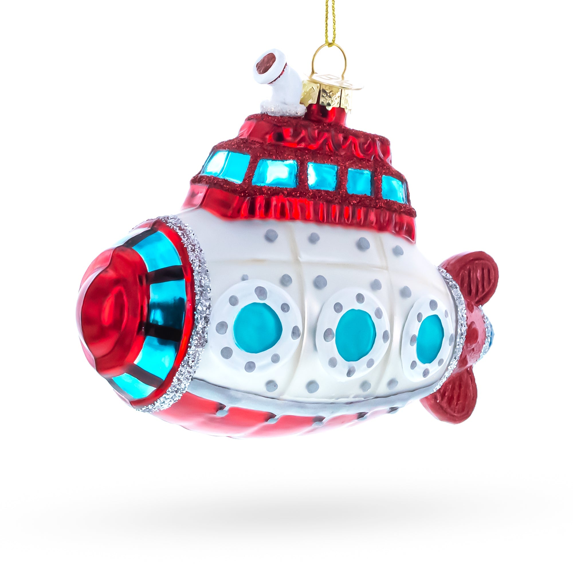Retro Deep Sea Submarine Glass Christmas Ornament
