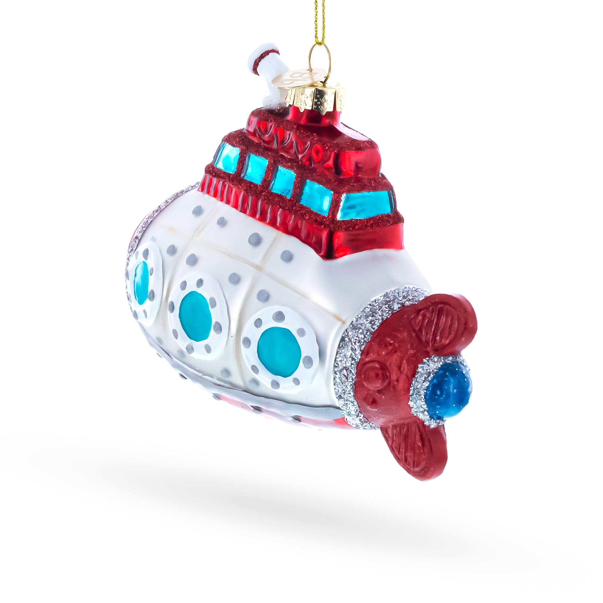 Retro Deep Sea Submarine Glass Christmas Ornament